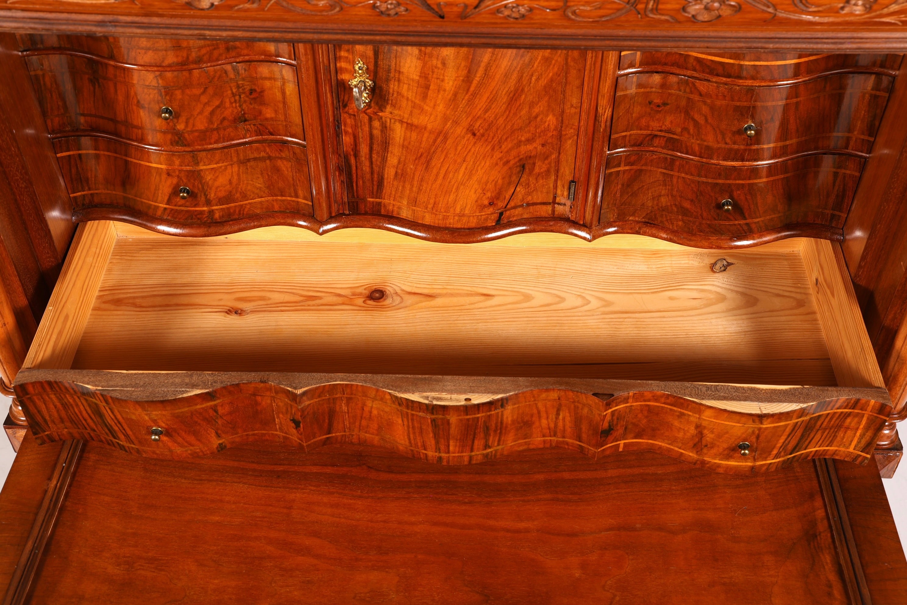 Wunderschöner Louis Philippe Sekretär um 1870 Vertiko Nussbaum Highboard Kommode Sekretär Schrank