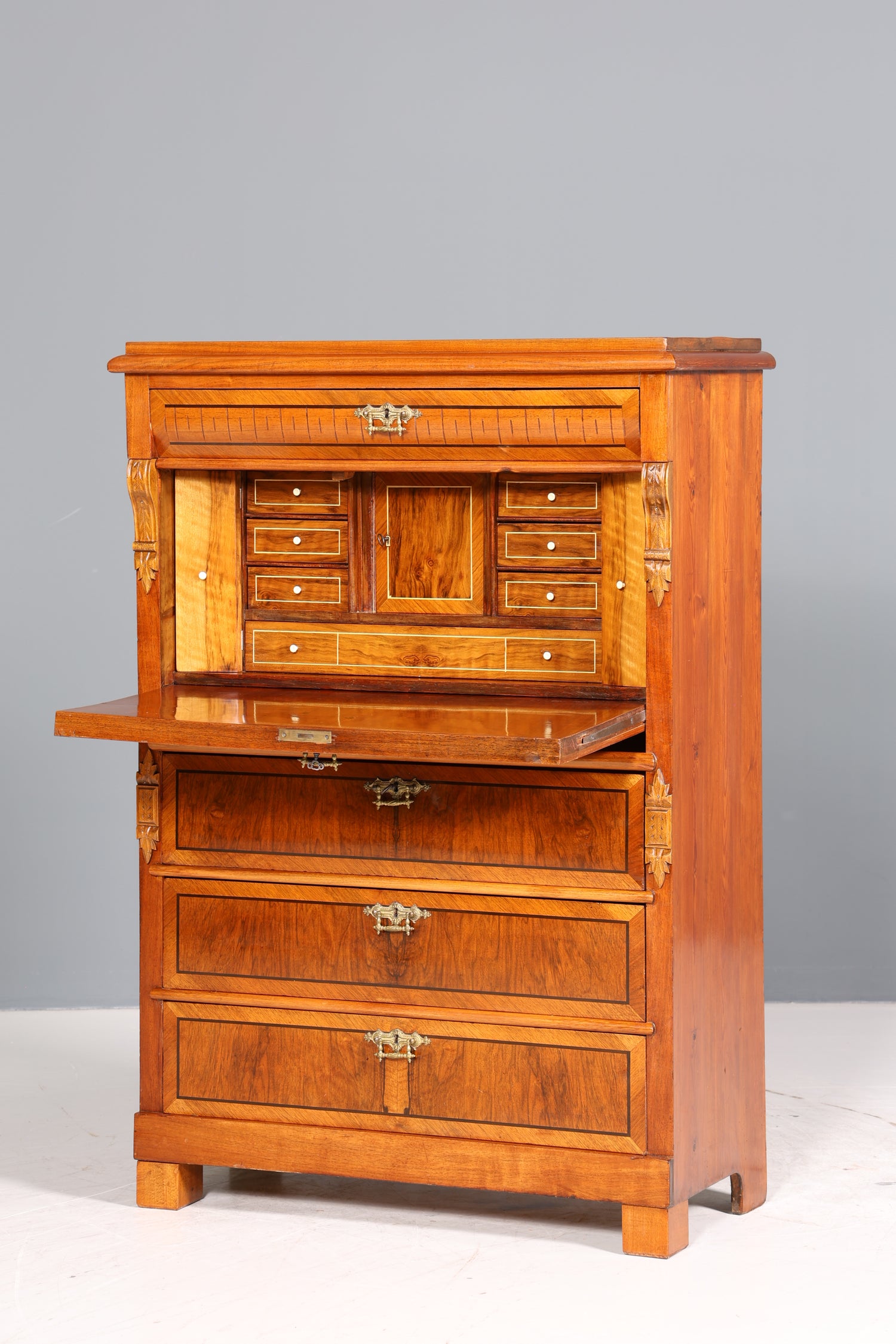Edler Gründerzeit Sekretär Vertiko Highboard Louis Philippe Kommode Sekretär Schrank um 1880
