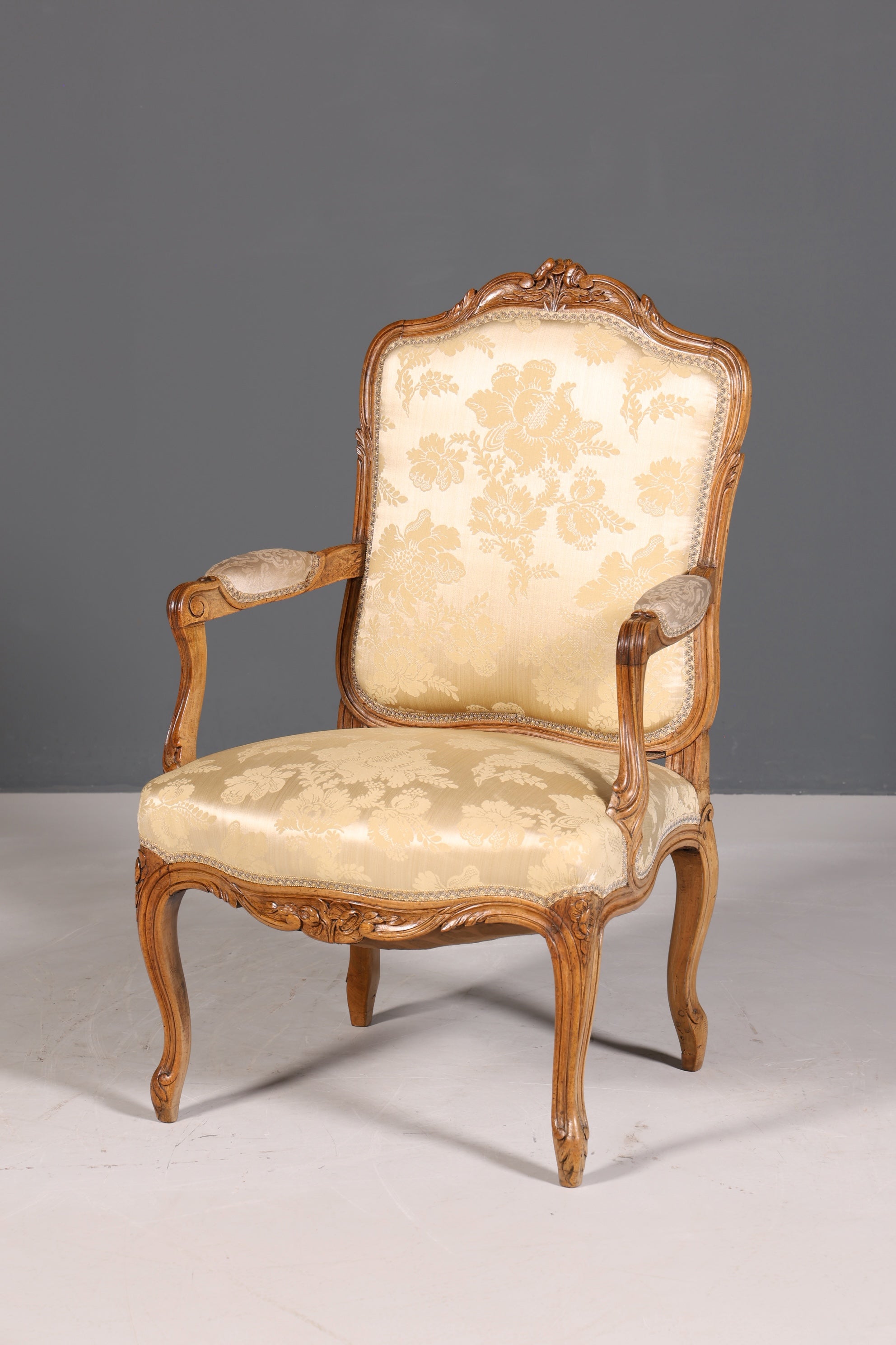 Original Barock Sessel Fauteuil Armlehnstuhl Chippendale Antik Mitte 19. Jh. Sekretär Stuhl Stoff Sessel