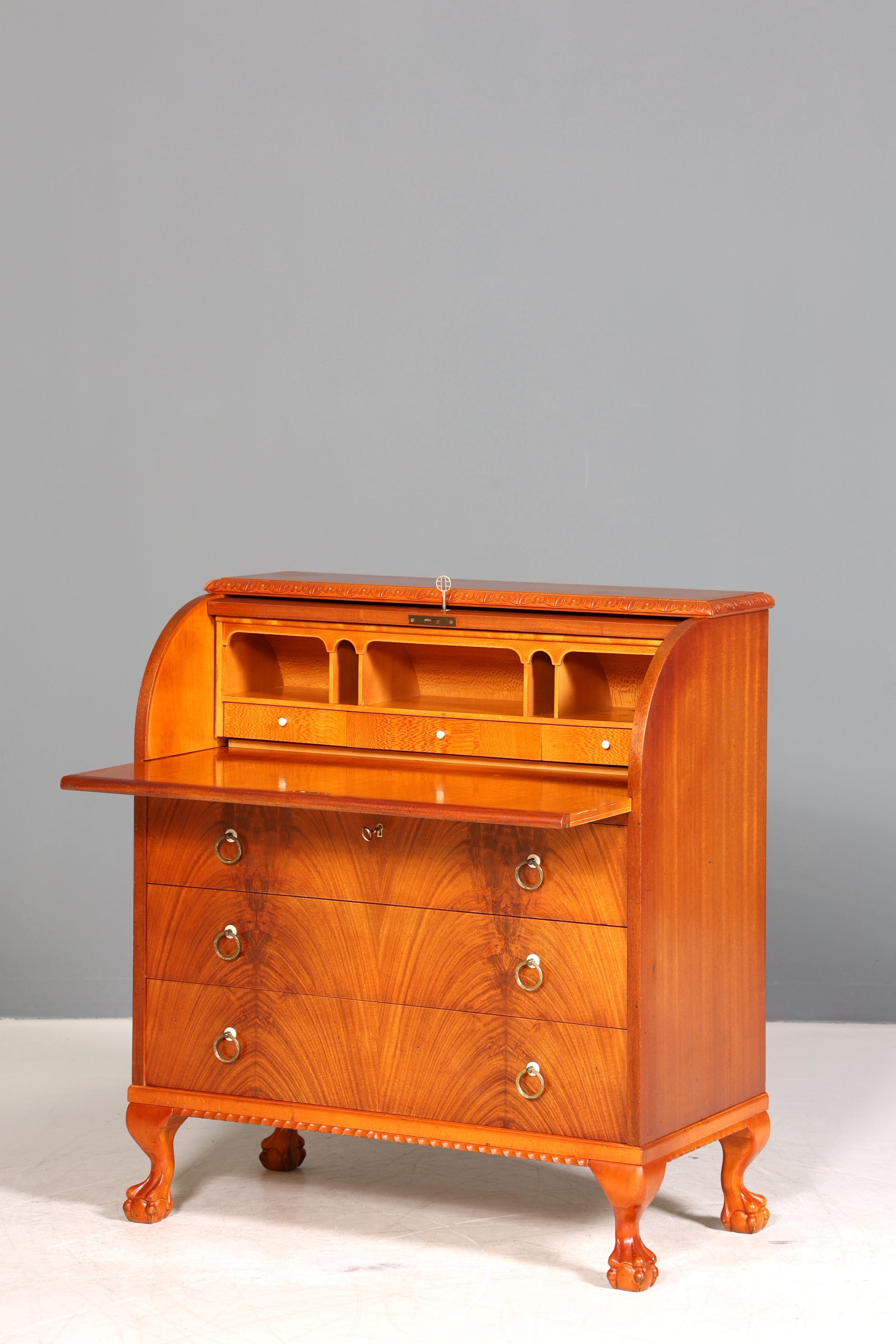 Wunderschöner Rollladen Sekretär um 1930 Büro Kommode echt Holz Barock Stil Schreibtisch Bürokommode