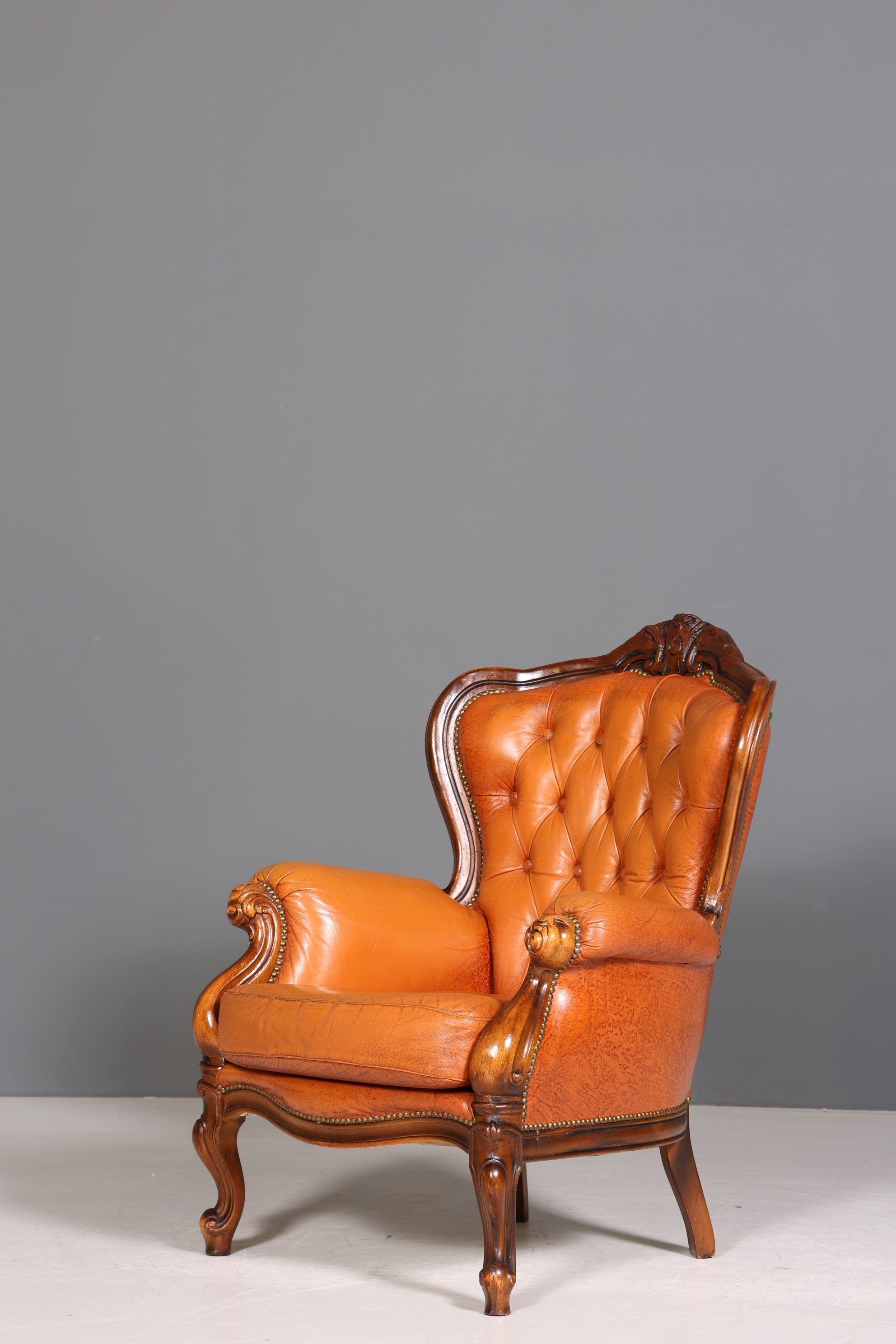 Königlicher Barock Sessel echt Rokoko Leder Armlehnsessel Luxus Chesterfield Sessel 2 von 2