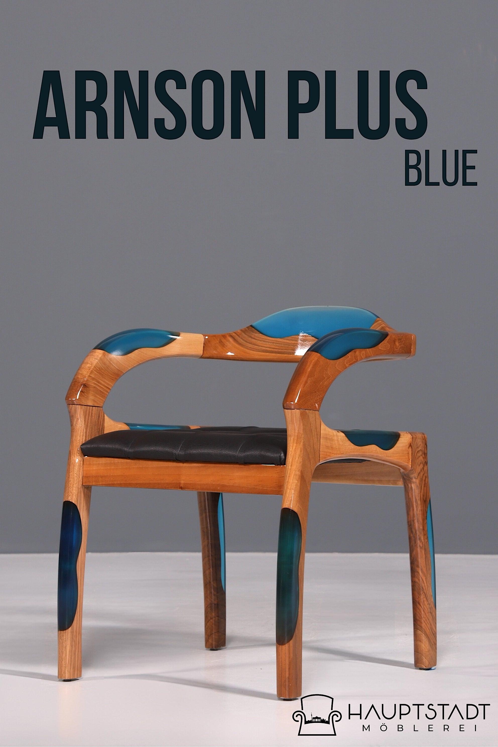 Epoxy Sessel "Arnson Plus Blue" Epoxidharz Armlehnsessel Massiv Nussbaum Sekretär Stuhl