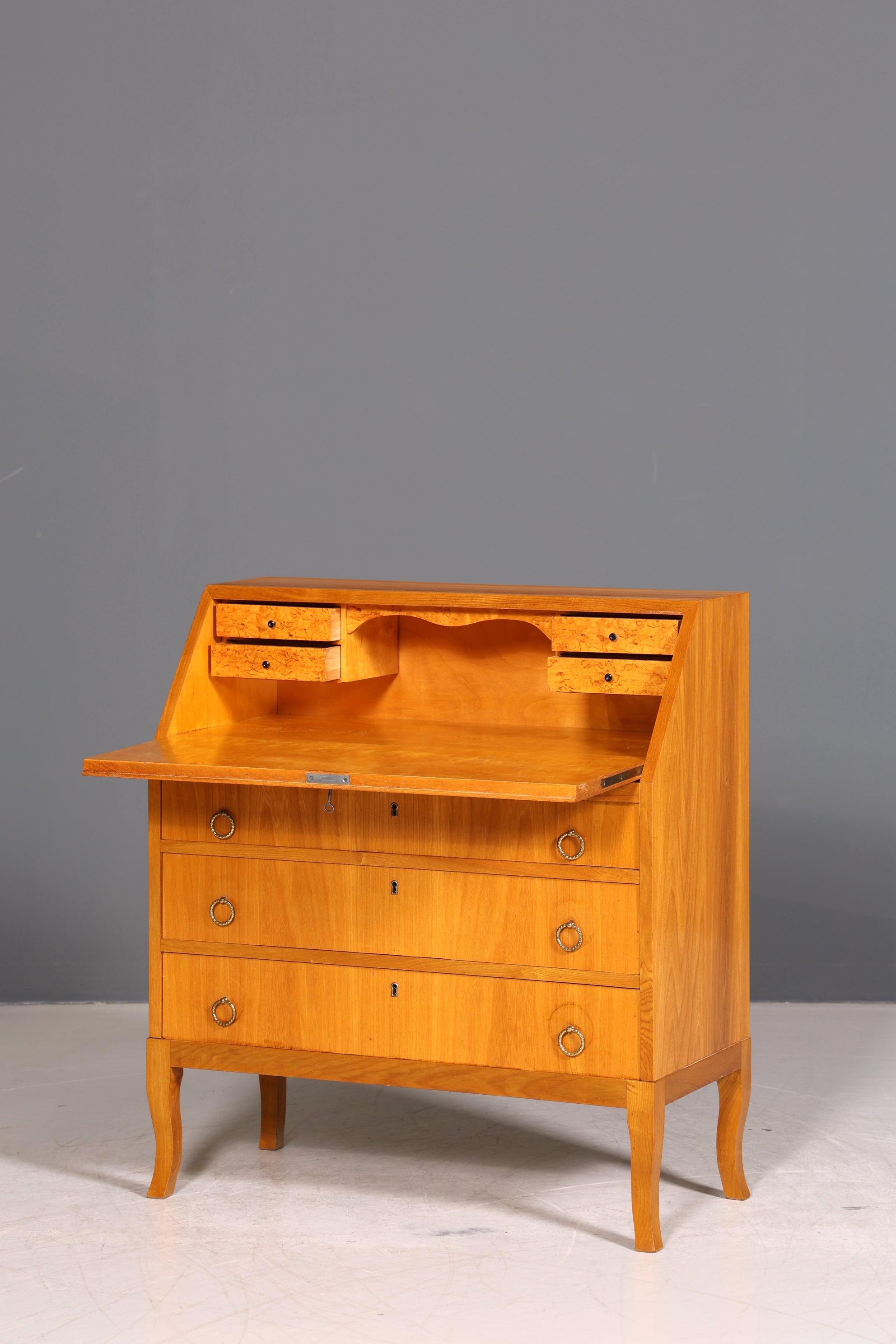 Schlichter Mid Century Sekretär Vintage Schreibmöbel echt Holz Kommode Office Secretary