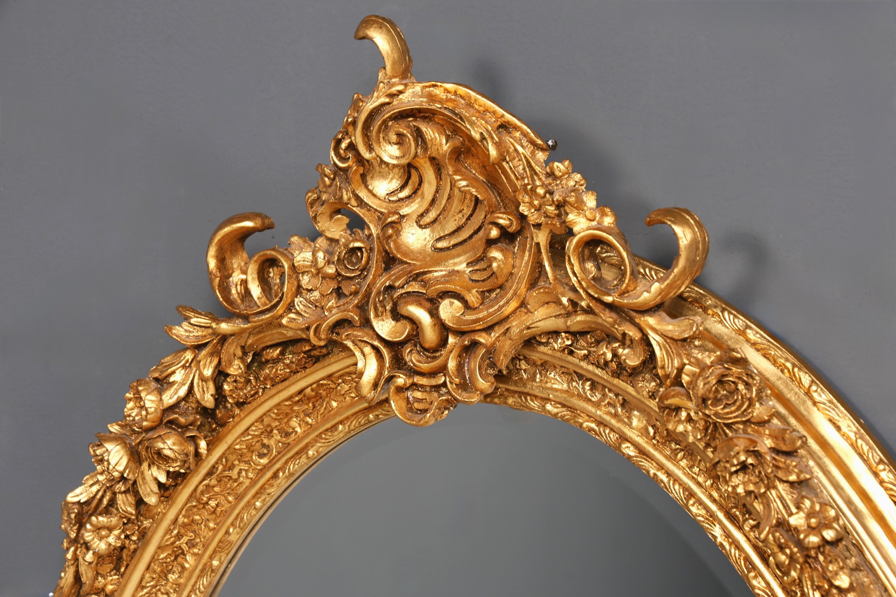 Wunderschöner Ovaler Prunk Barock Stil Wandspiegel Ornamenten Gold Spiegel