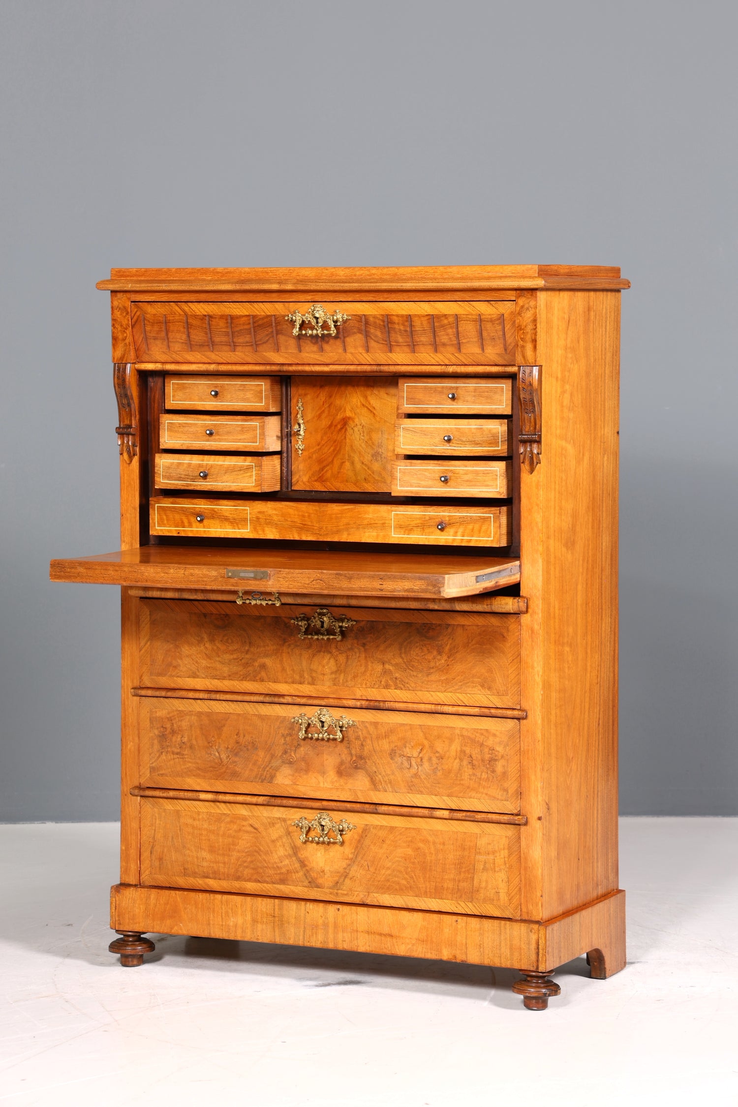 Edler Gründerzeit Sekretär Vertiko Highboard Louis Philippe Kommode Sekretär Schrank um 1880