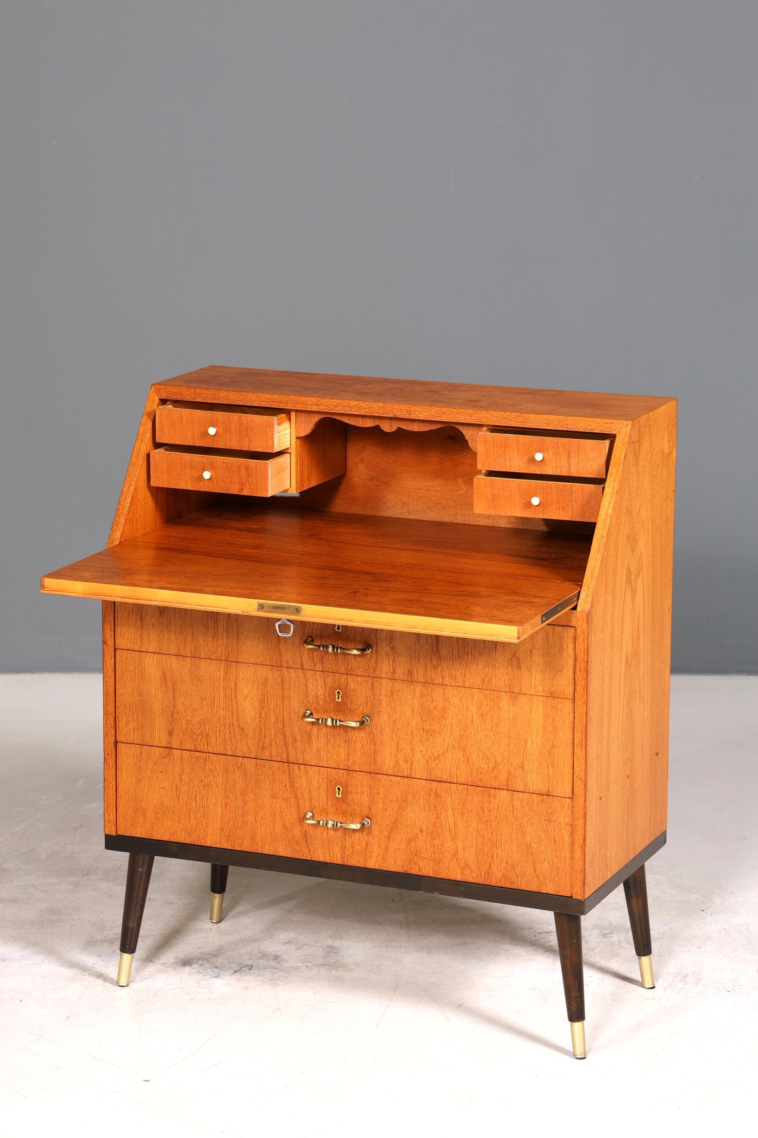 Stilvoller Mid Century Sekretär Vintage Schreibmöbel echt Holz Kommode Office Secretary