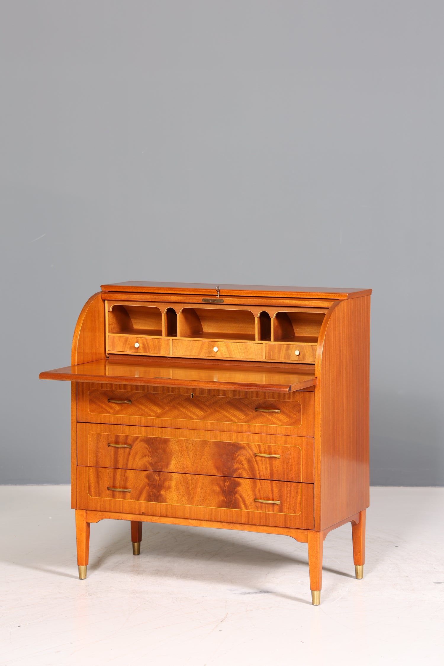 Traumhafter Mid Century Rollladen Sekretär echt Holz Schrank Office Kommode 60er Jahre