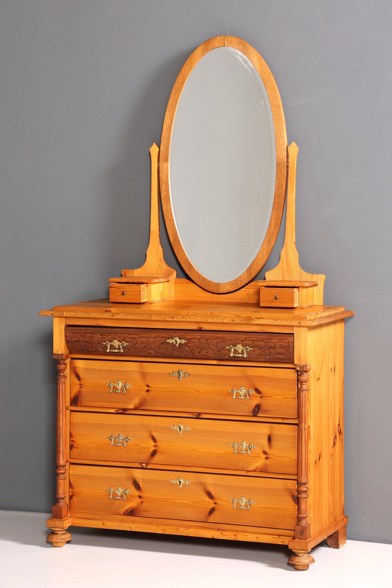 Stilvolle Gründerzeit Kommode Antik Louis Philippe Sideboard mit Spiegel Flurkommode