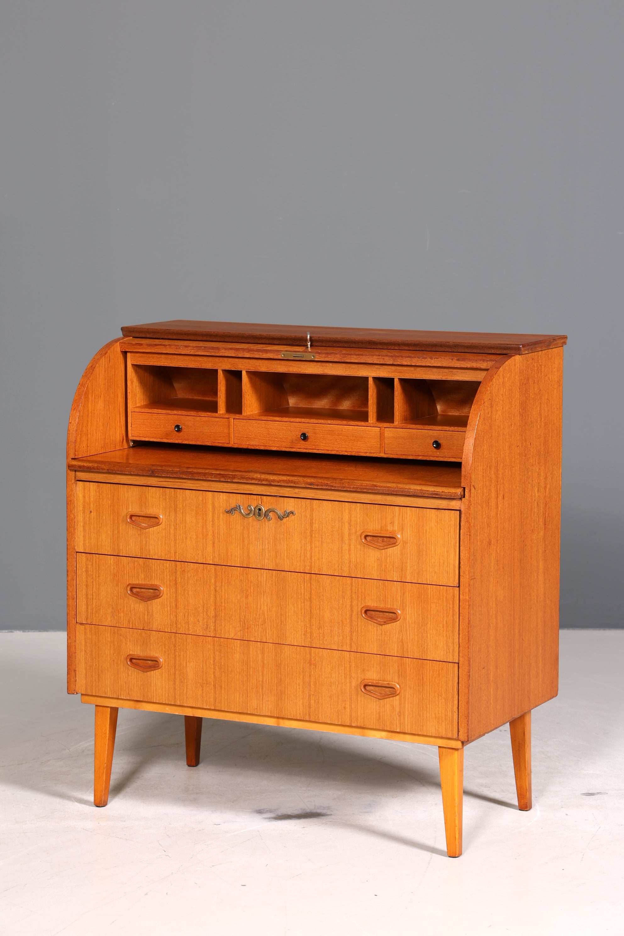 Wunderschöner Mid Century Rollladen Sekretär Danish Design Teak Holz Schreibkommode 60er Jahre