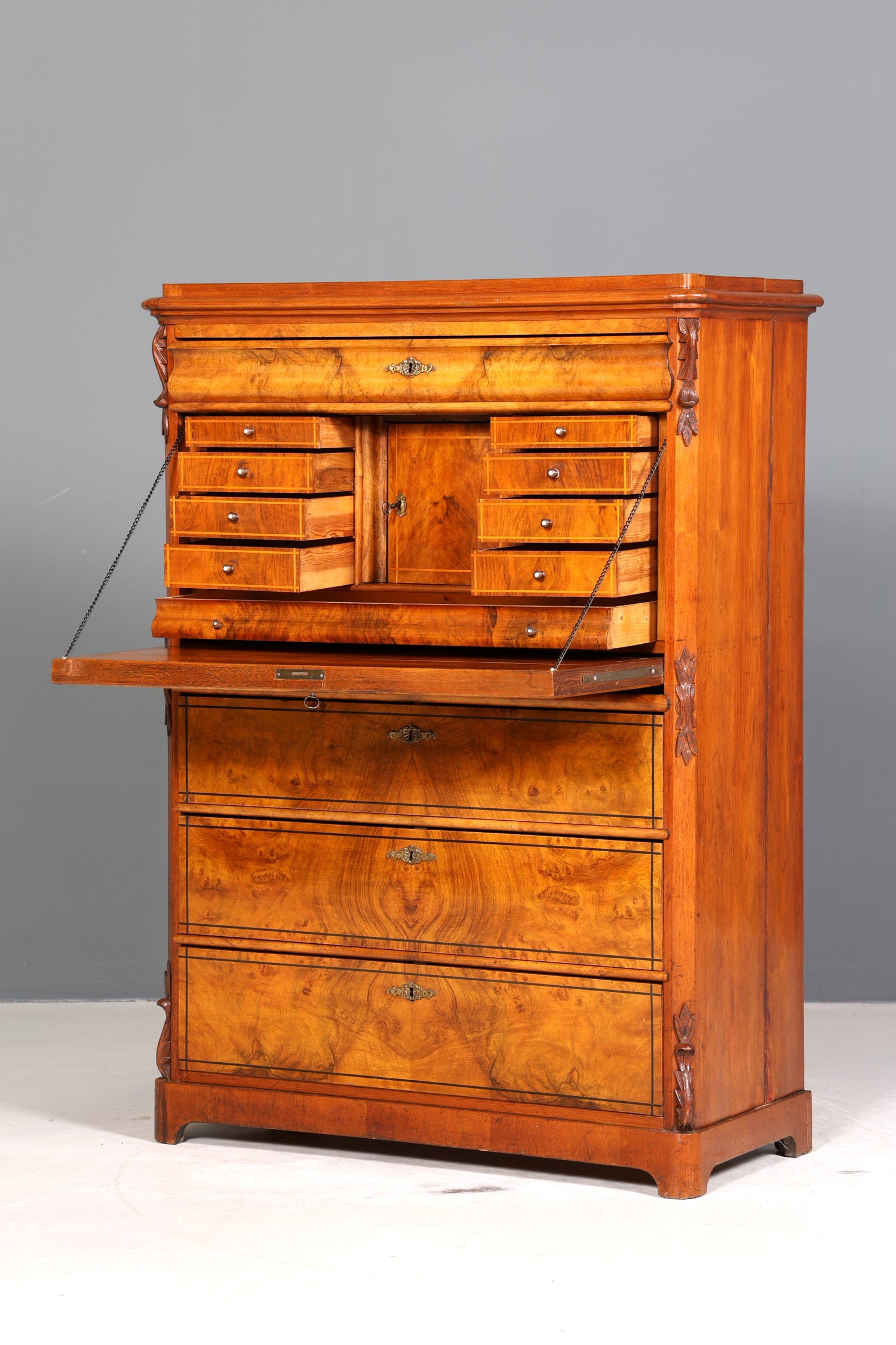 Stilvoller Louis Philippe Sekretär um 1880 Gründerzeit Antik Vertiko Schrank Chiffoniere Schubladenkommode