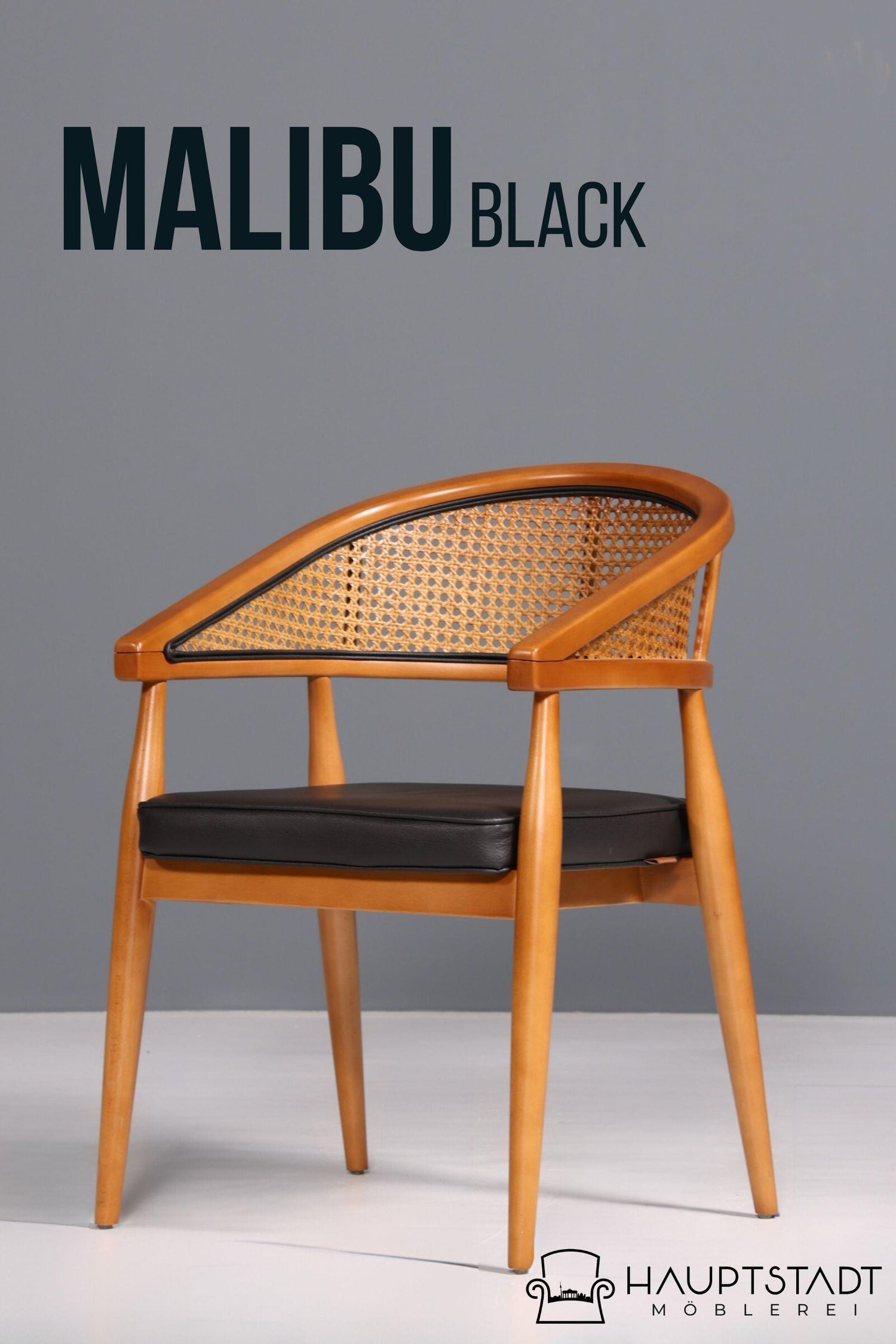 Edler Korbgeflecht Stuhl "Malibu Black" Esszimmer Stuhl in schwarz Armlehnstuhl Sekretär Stuhl Küchenstuhl