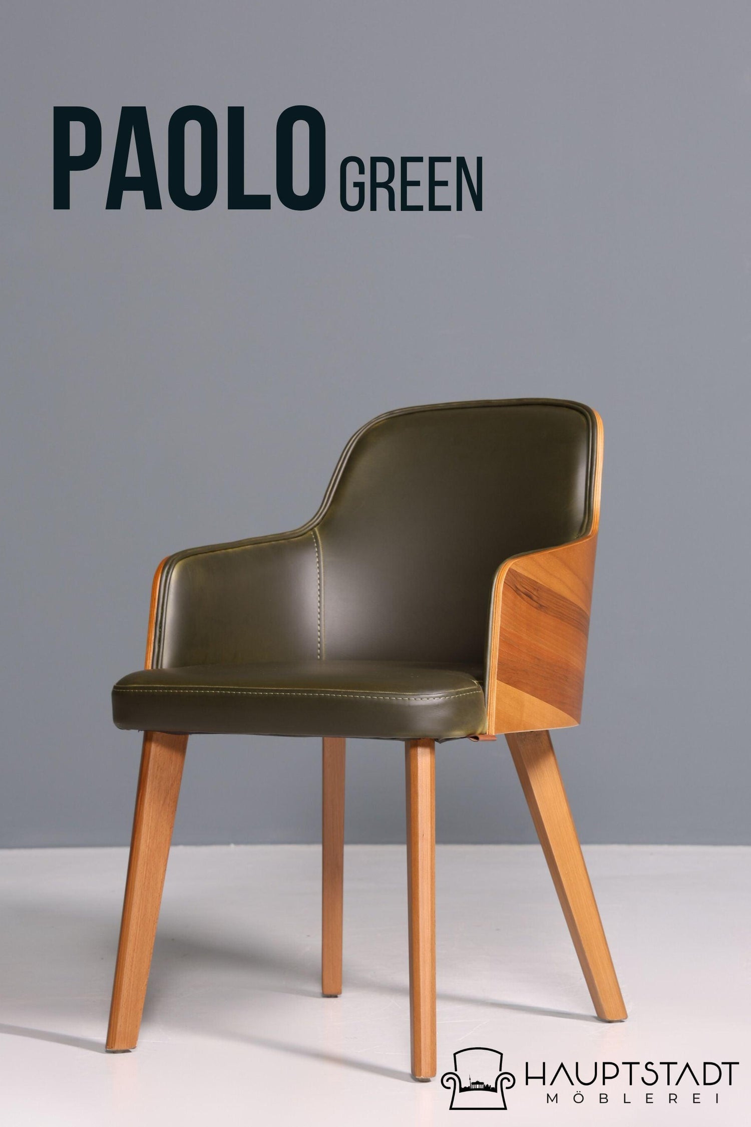 Edler Armlehnstuhl "Paolo- Green" Nussbaum Esszimmerstuhl Küchenstuhl grüner Sekretär Stuhl