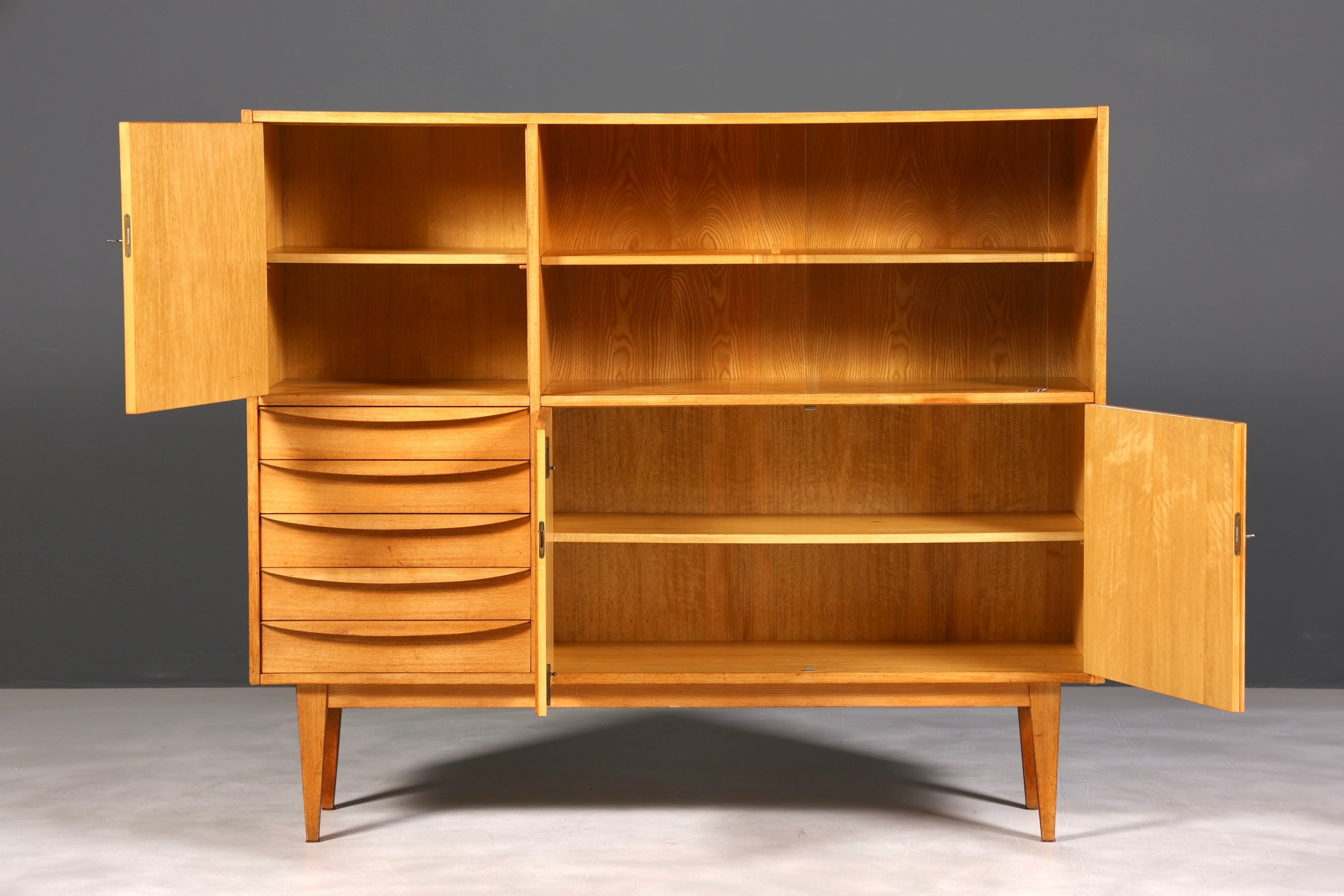 F891 Finish cm Traumhafter Mid Century Highboard Retro Vitrine 60er Jahre Schrank Kommode