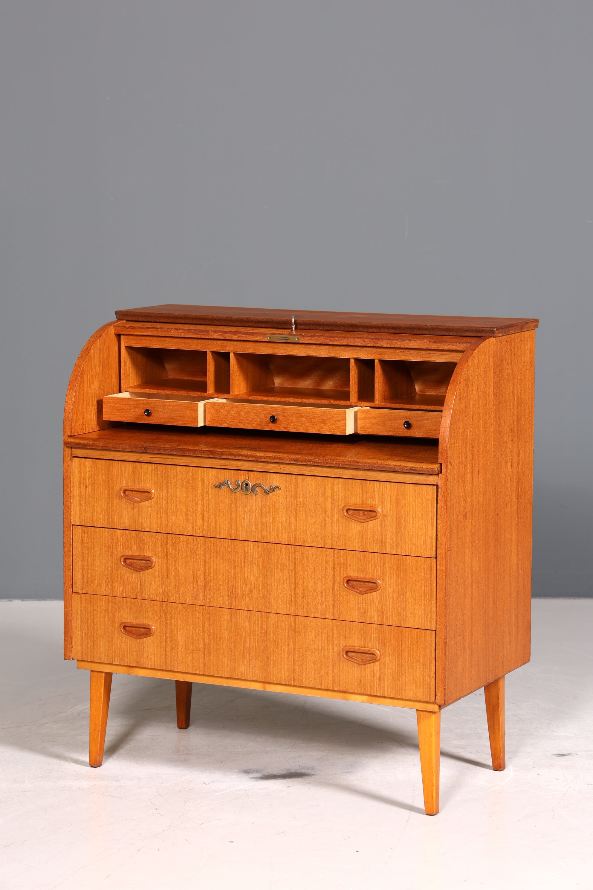 Wunderschöner Mid Century Rollladen Sekretär Danish Design Teak Holz Schreibkommode 60er Jahre