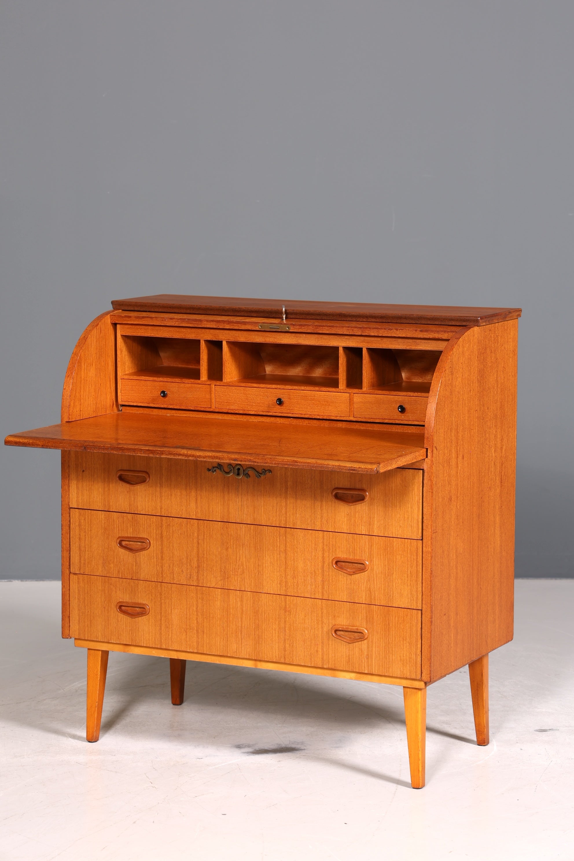 Wunderschöner Mid Century Rollladen Sekretär Danish Design Teak Holz Schreibkommode 60er Jahre