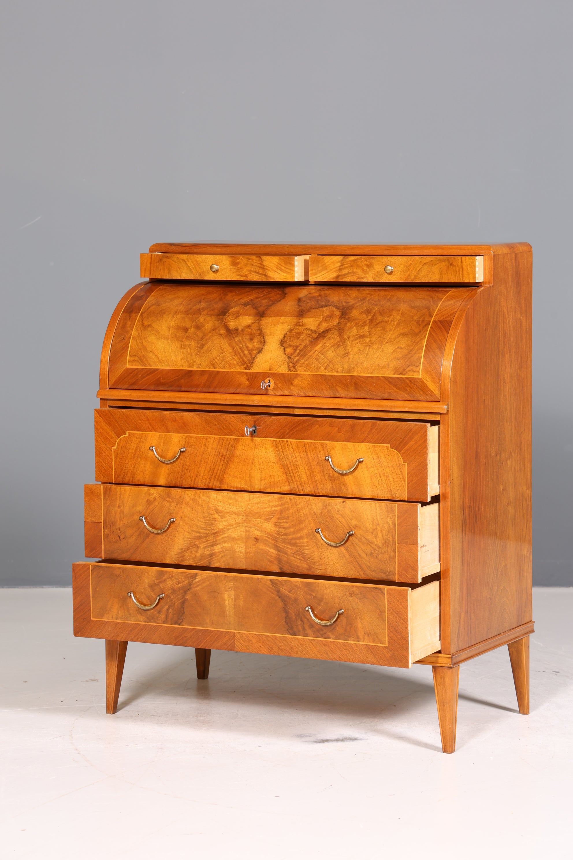 Traumhafter Mid Century Rollladen Sekretär echt Holz Büro Schrank Vintage Schreibkommode