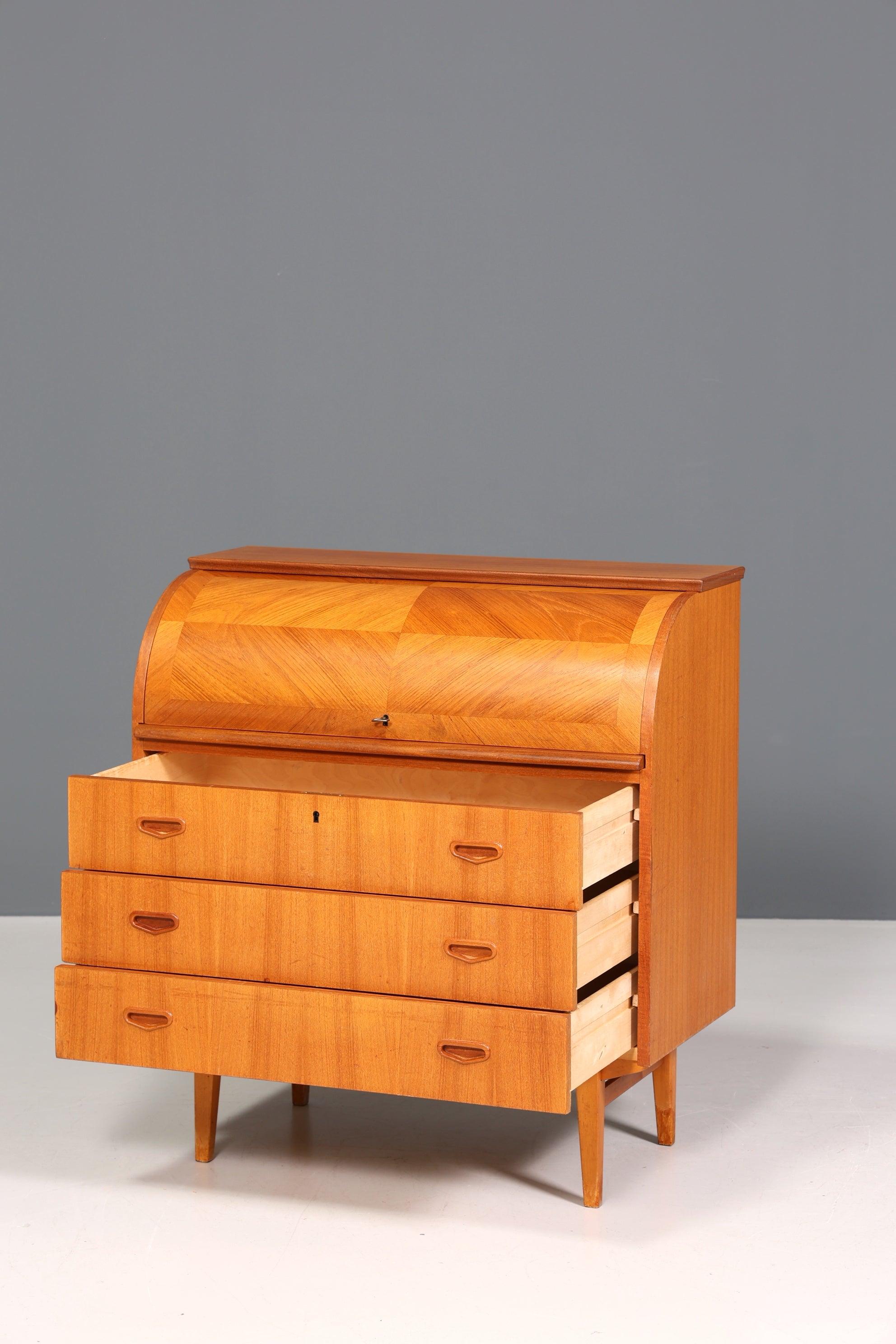 Wunderschöner Mid Century Rollladen Sekretär Danish Design Teak Holz Schreibkommode 60er Jahre