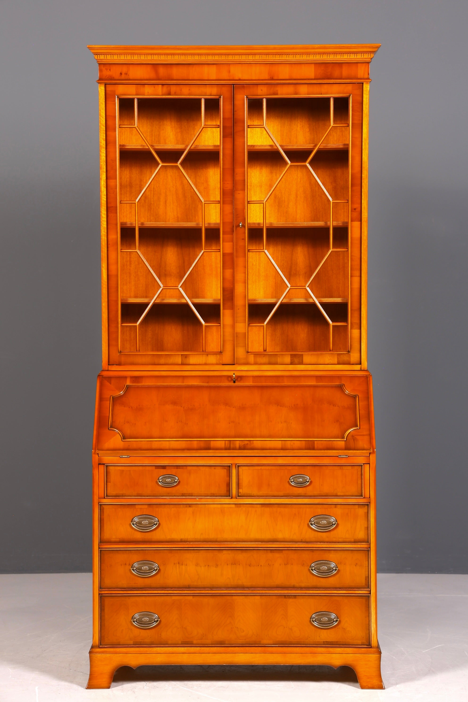 Stilvoller Englischer Sekretär Original Heldense Büro Aufsatzsekretär Eibe Antik 60S Vitrinen Schrank UK