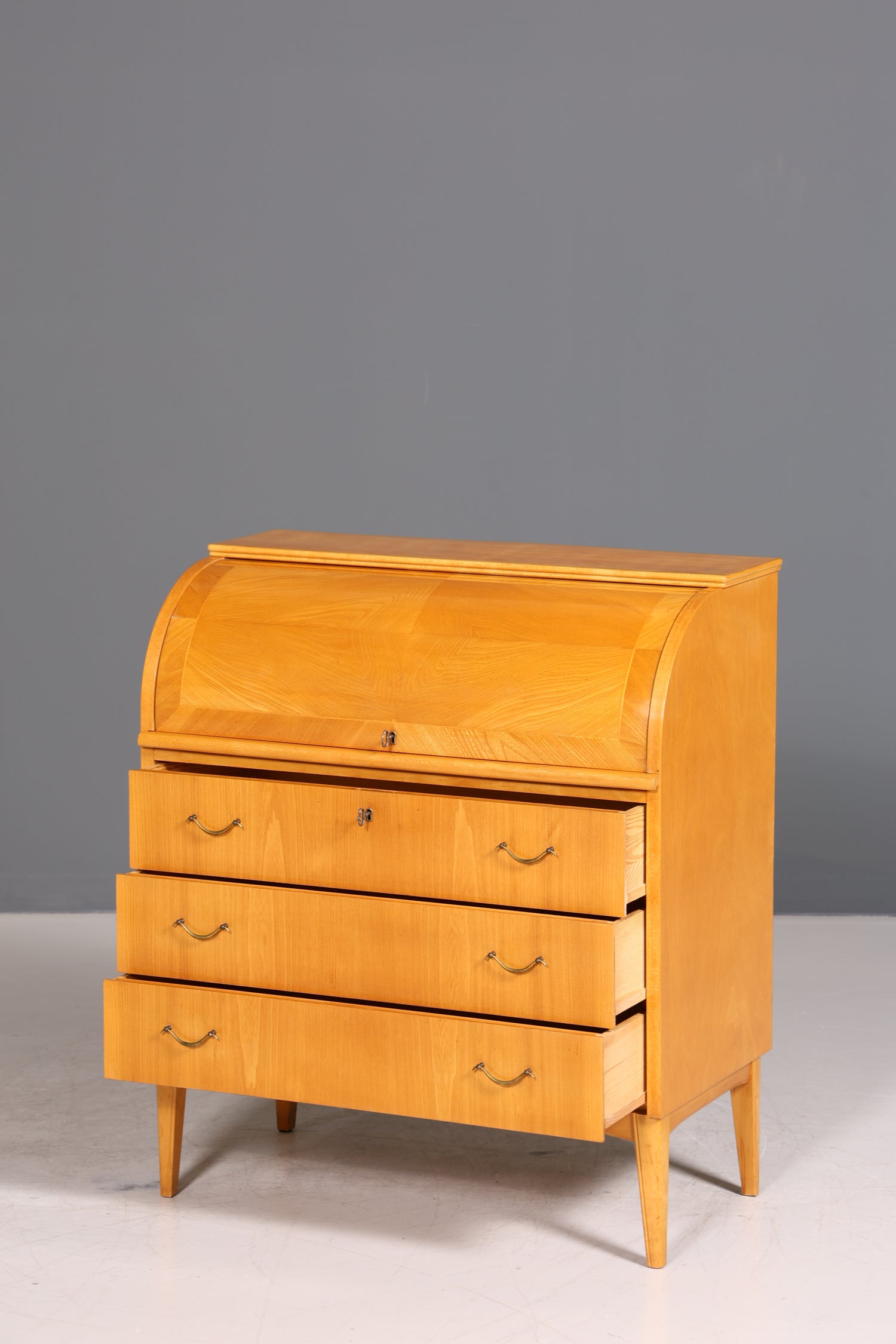 Stilvoller Mid Century Rollladen Sekretär echt Holz Büro Schrank Vintage Schreibkommode