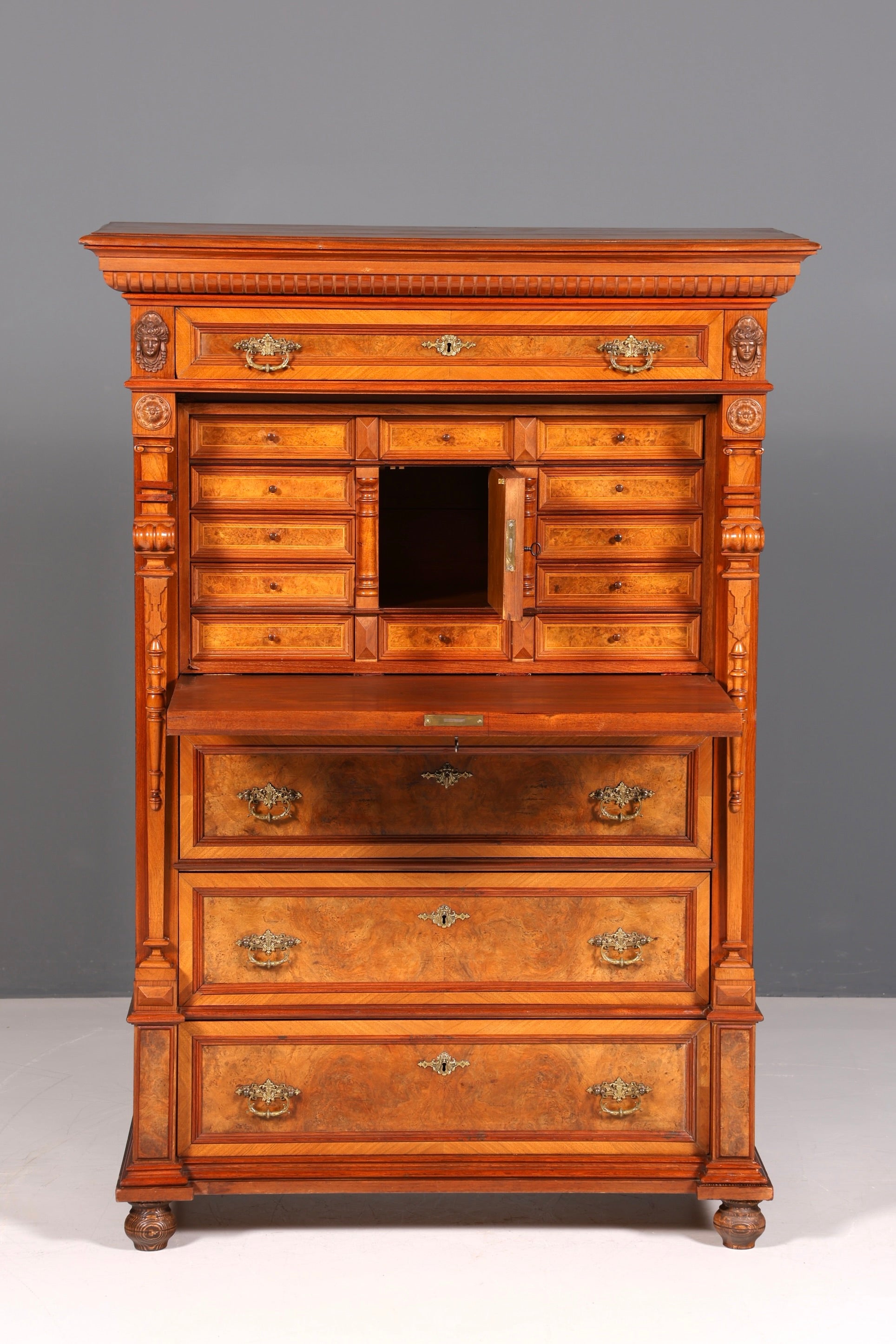 Beeindruckender Gründerzeit Sekretär Vertiko Highboard Louis Philippe Kommode um 1880