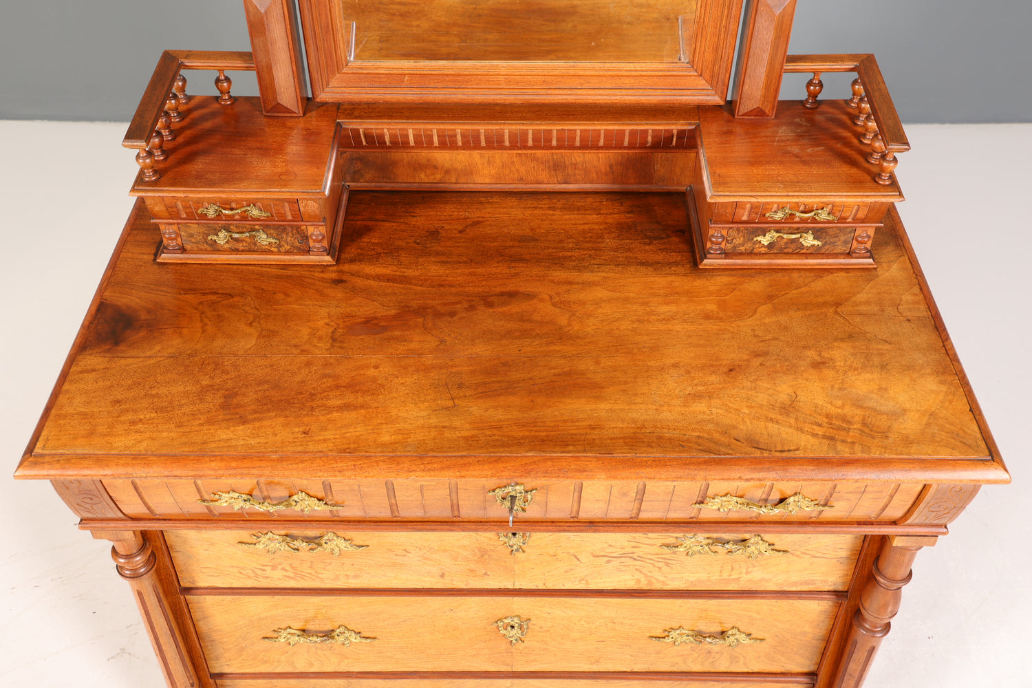 Edle Louis Philippe Kommode mit Spiegelaufsatz Gründerzeit Frisierkommode Holz Schrank Antik Flurschrank um 1880