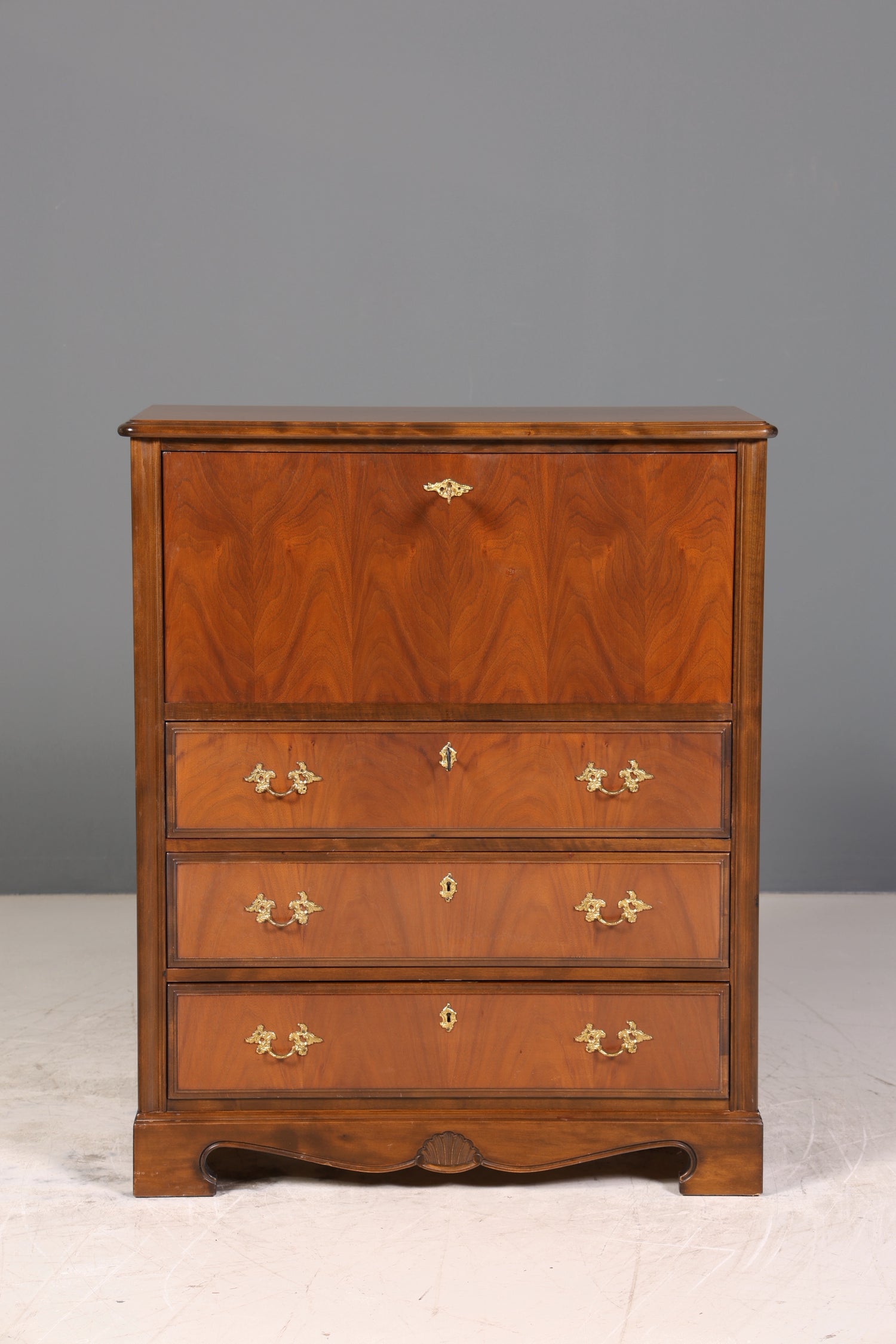 Stilvoller Sekretär im Englischen Stil Büro Vertiko Kommode Mahagoni Schreibkommode