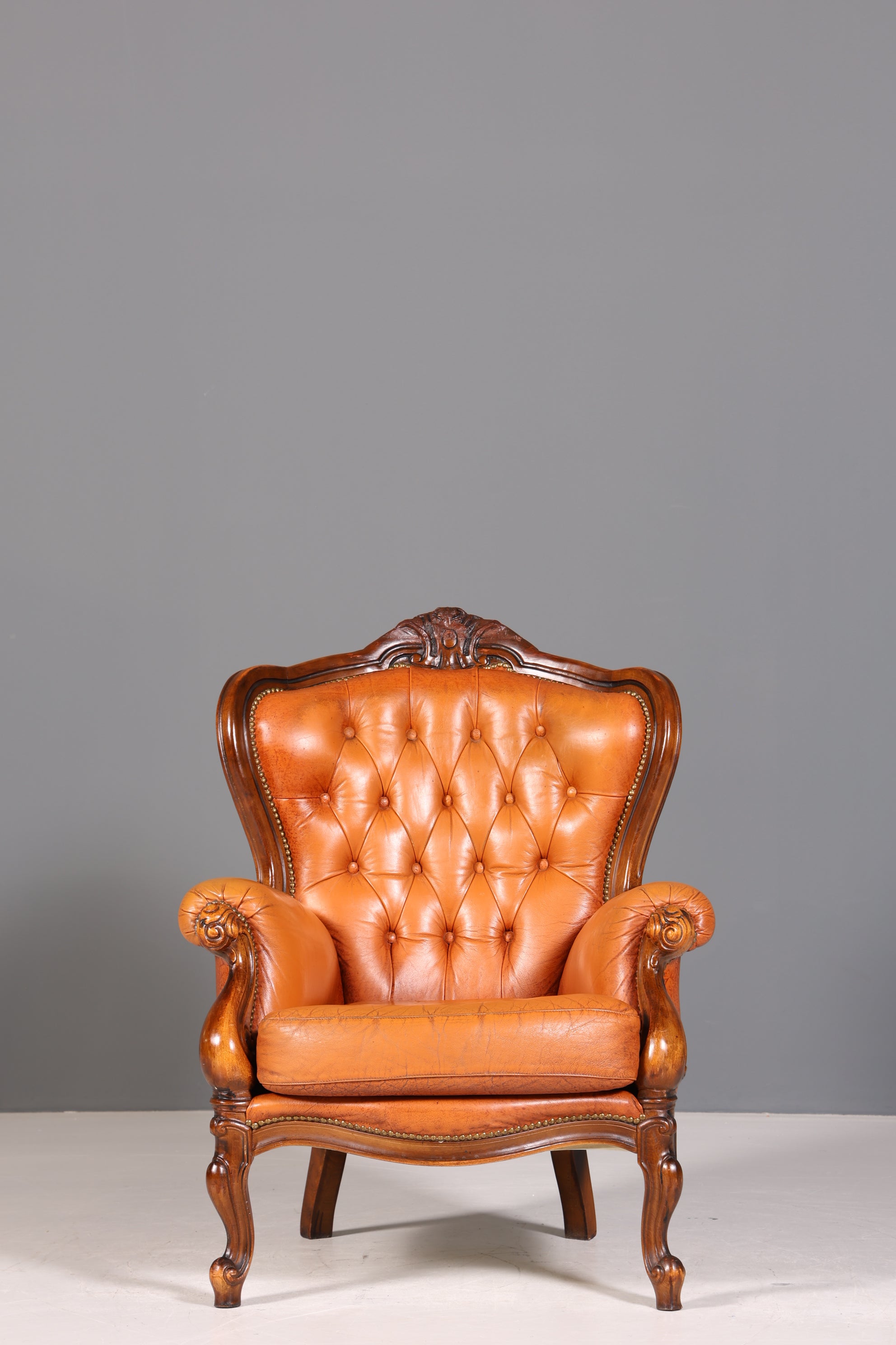 Königlicher Barock Sessel echt Rokoko Leder Armlehnsessel Luxus Chesterfield Sessel 2 von 2