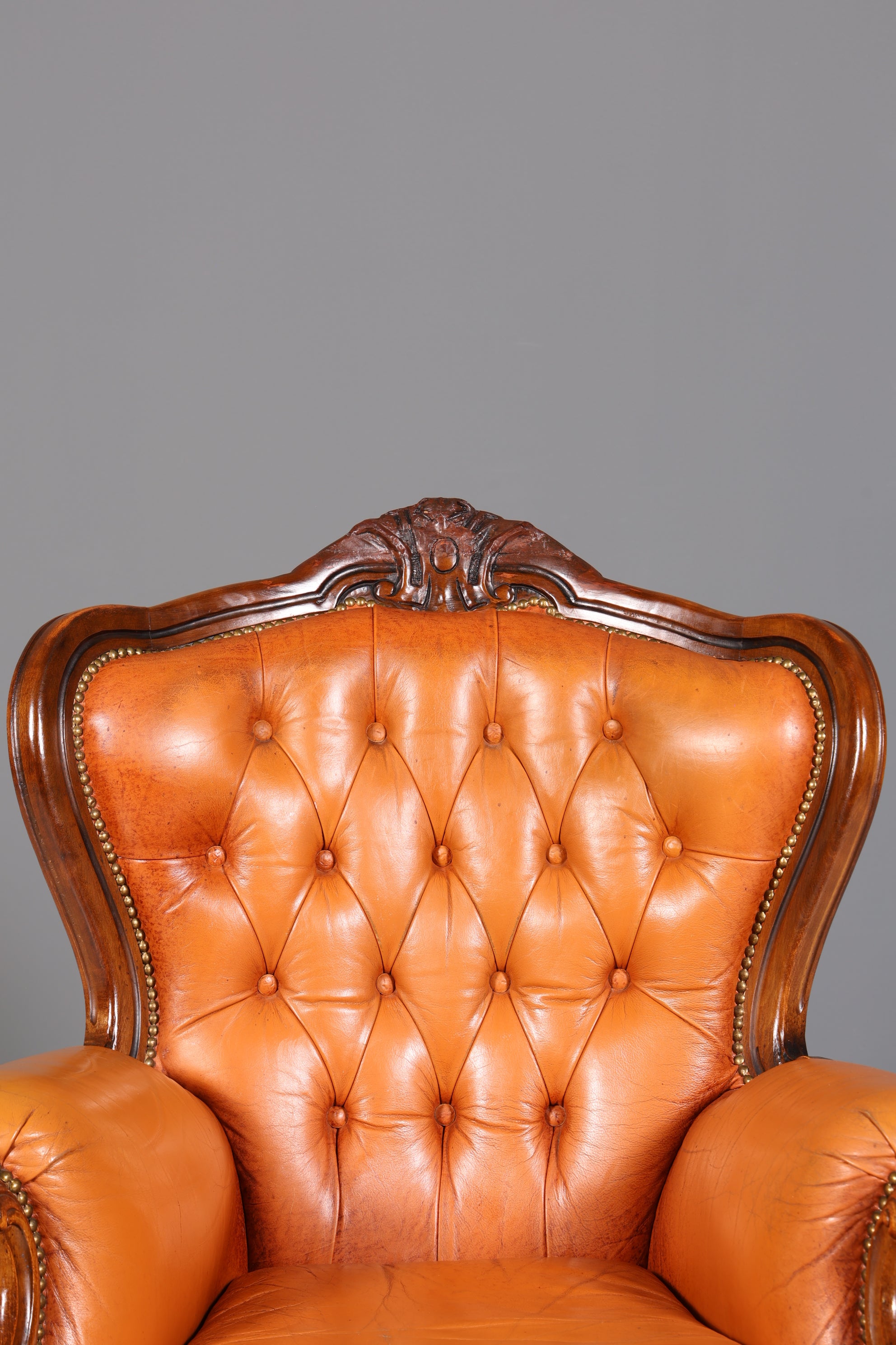 Königlicher Barock Sessel echt Rokoko Leder Armlehnsessel Luxus Chesterfield Sessel 2 von 2