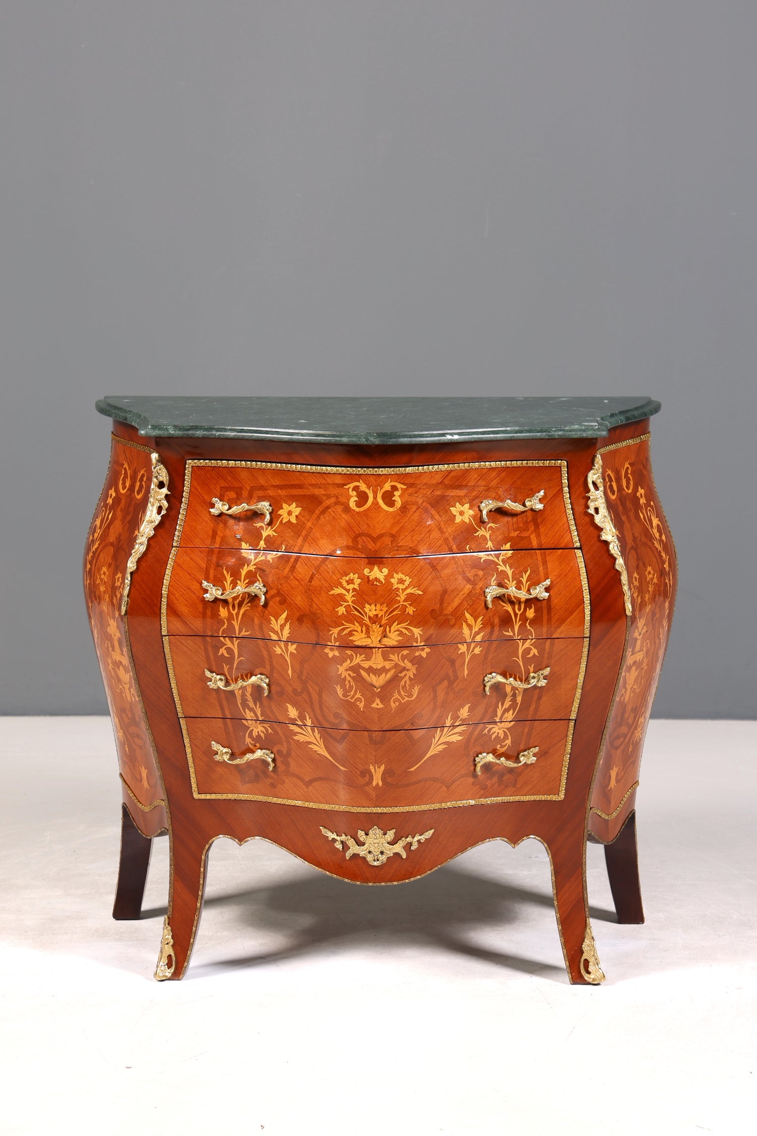 Stilvolle Bauchige Barock Kommode Messing Marmor Louis XV Sideboard Antik Stil