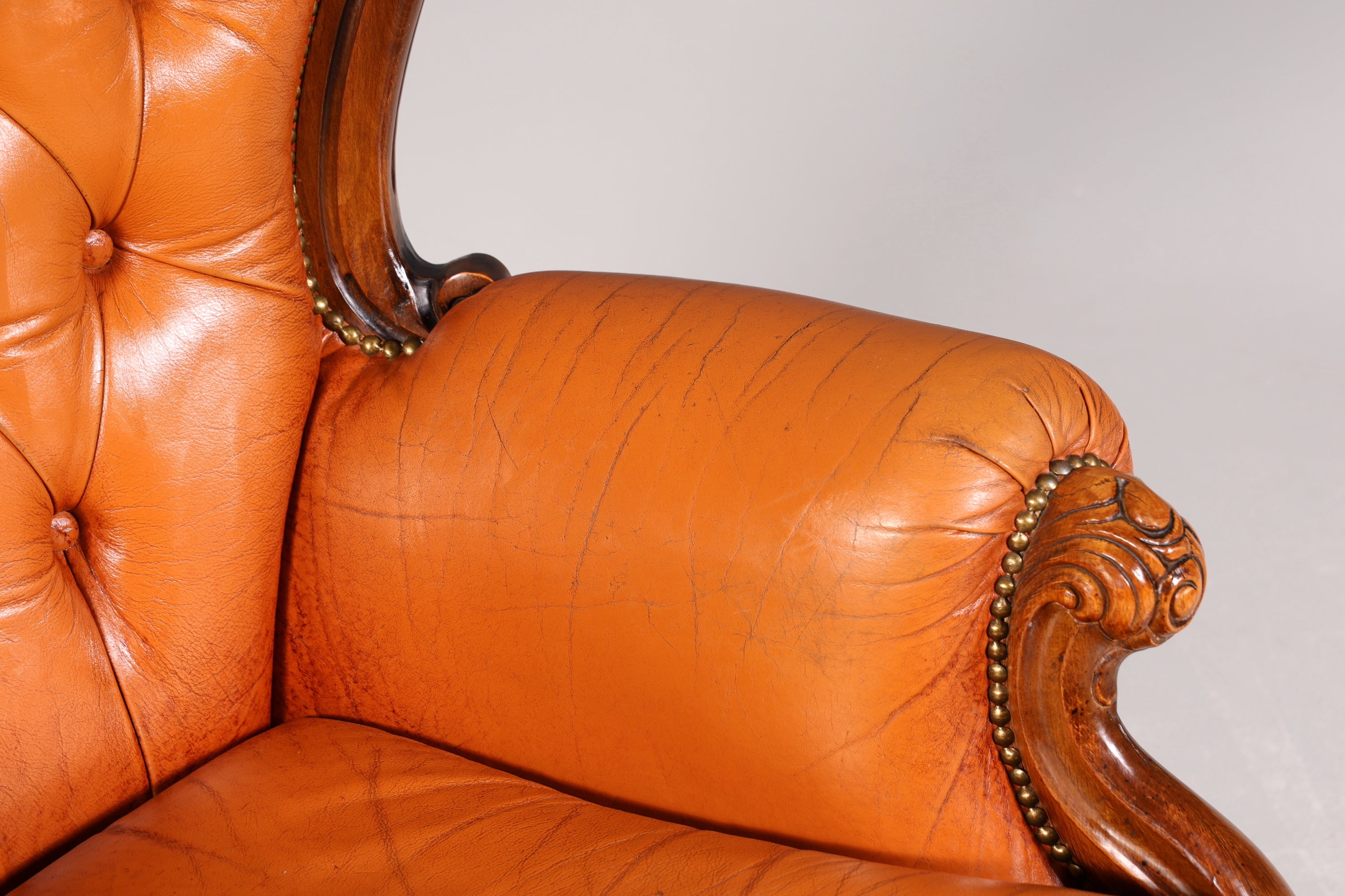 Königlicher Barock Sessel echt Rokoko Leder Armlehnsessel Luxus Chesterfield Sessel 2 von 2