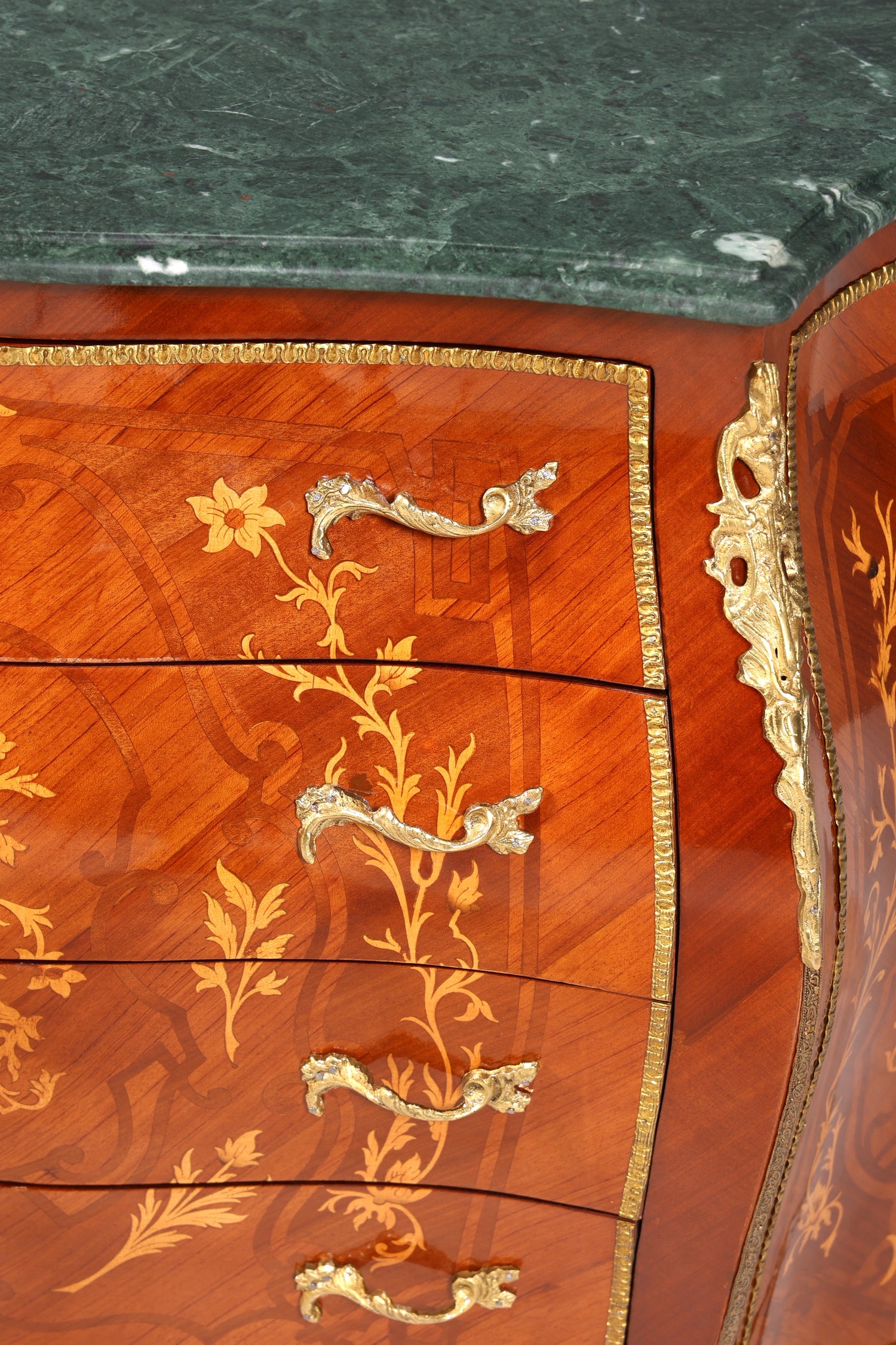 Stilvolle Bauchige Barock Kommode Messing Marmor Louis XV Sideboard Antik Stil