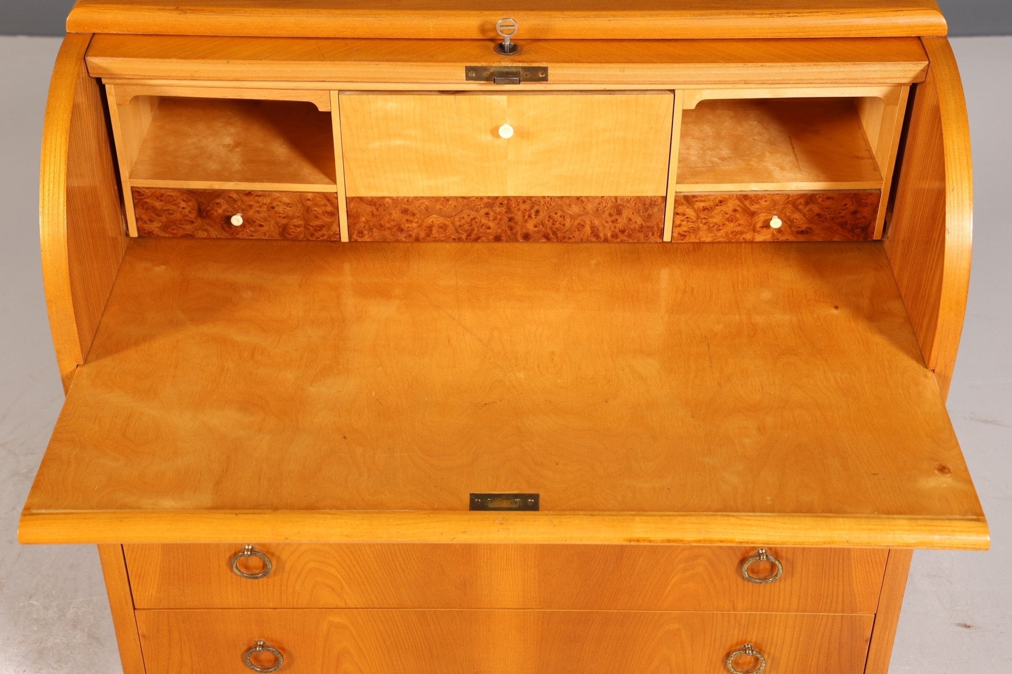 Mid Century Rollladen Sekretär echt Holz Büro Schrank Vintage Schreibkommode