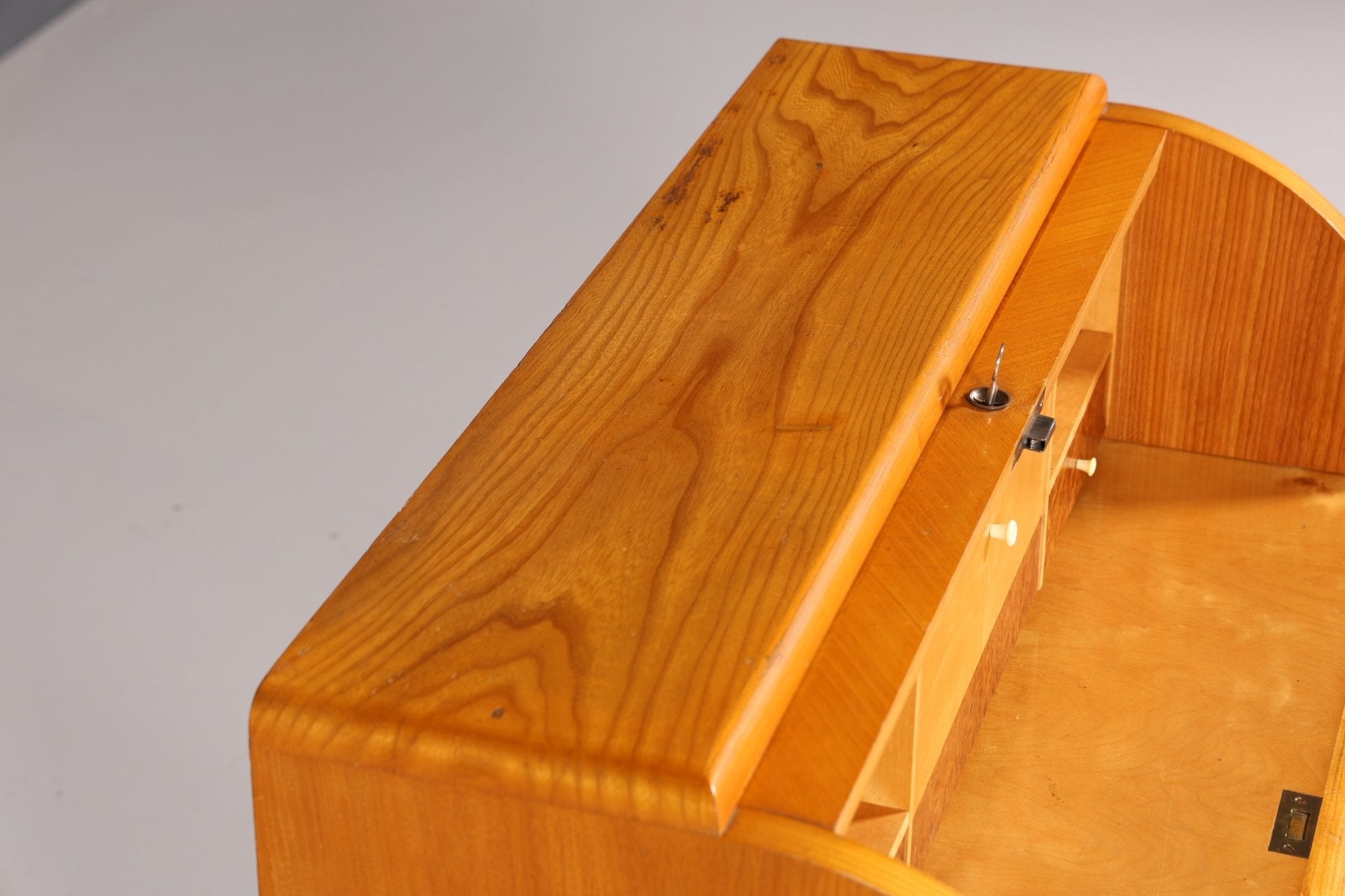 Mid Century Rollladen Sekretär echt Holz Büro Schrank Vintage Schreibkommode