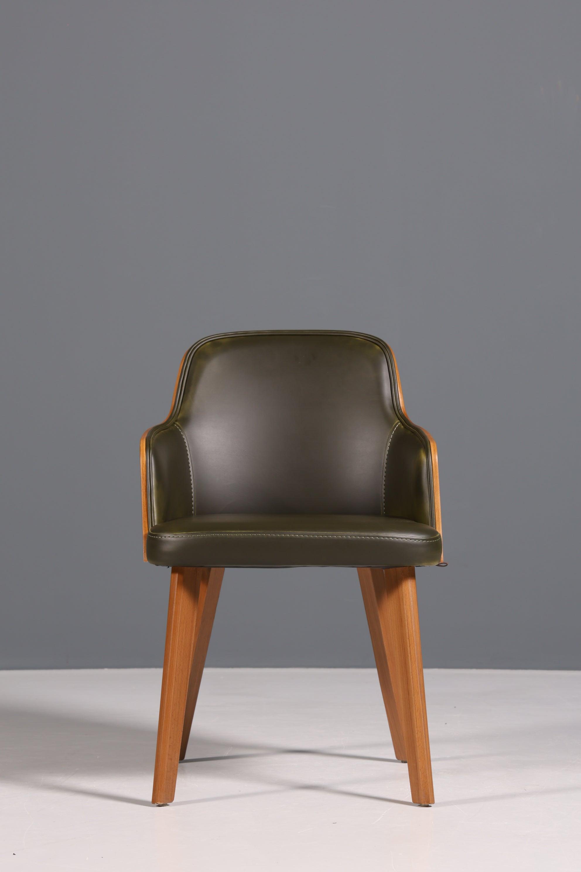 Edler Armlehnstuhl "Paolo- Green" Nussbaum Esszimmerstuhl Küchenstuhl grüner Sekretär Stuhl