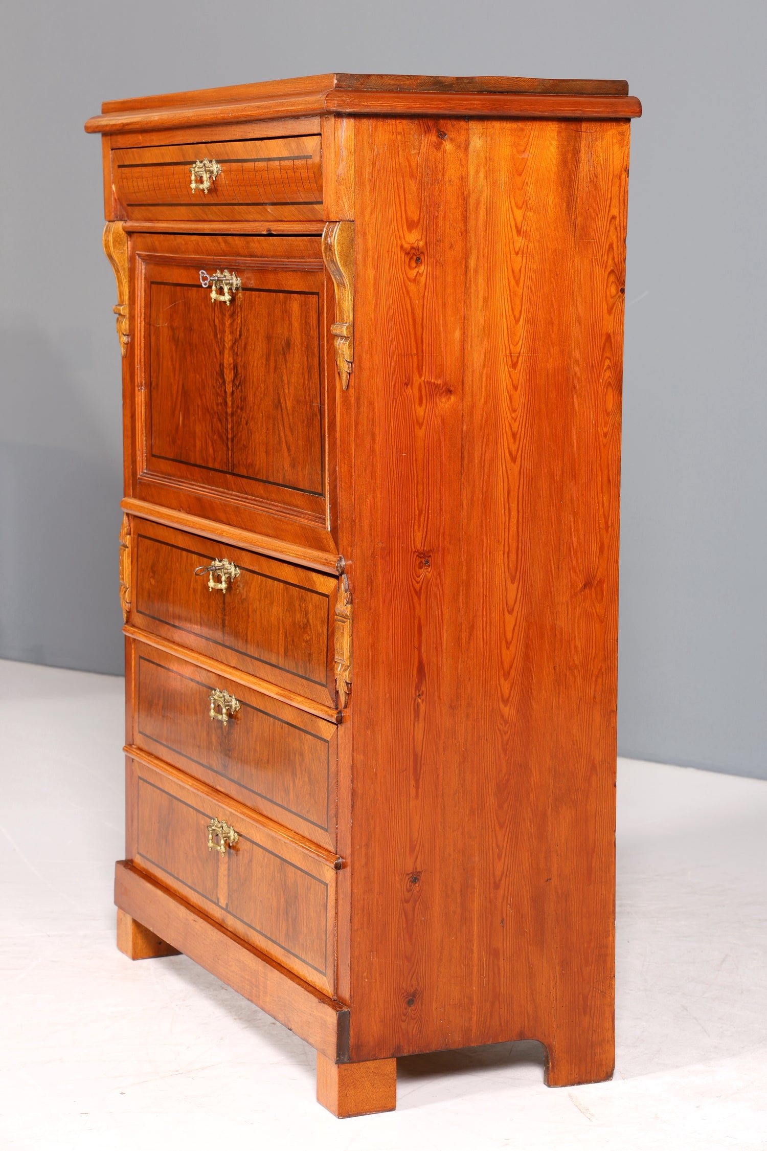 Edler Gründerzeit Sekretär Vertiko Highboard Louis Philippe Kommode Sekretär Schrank um 1880