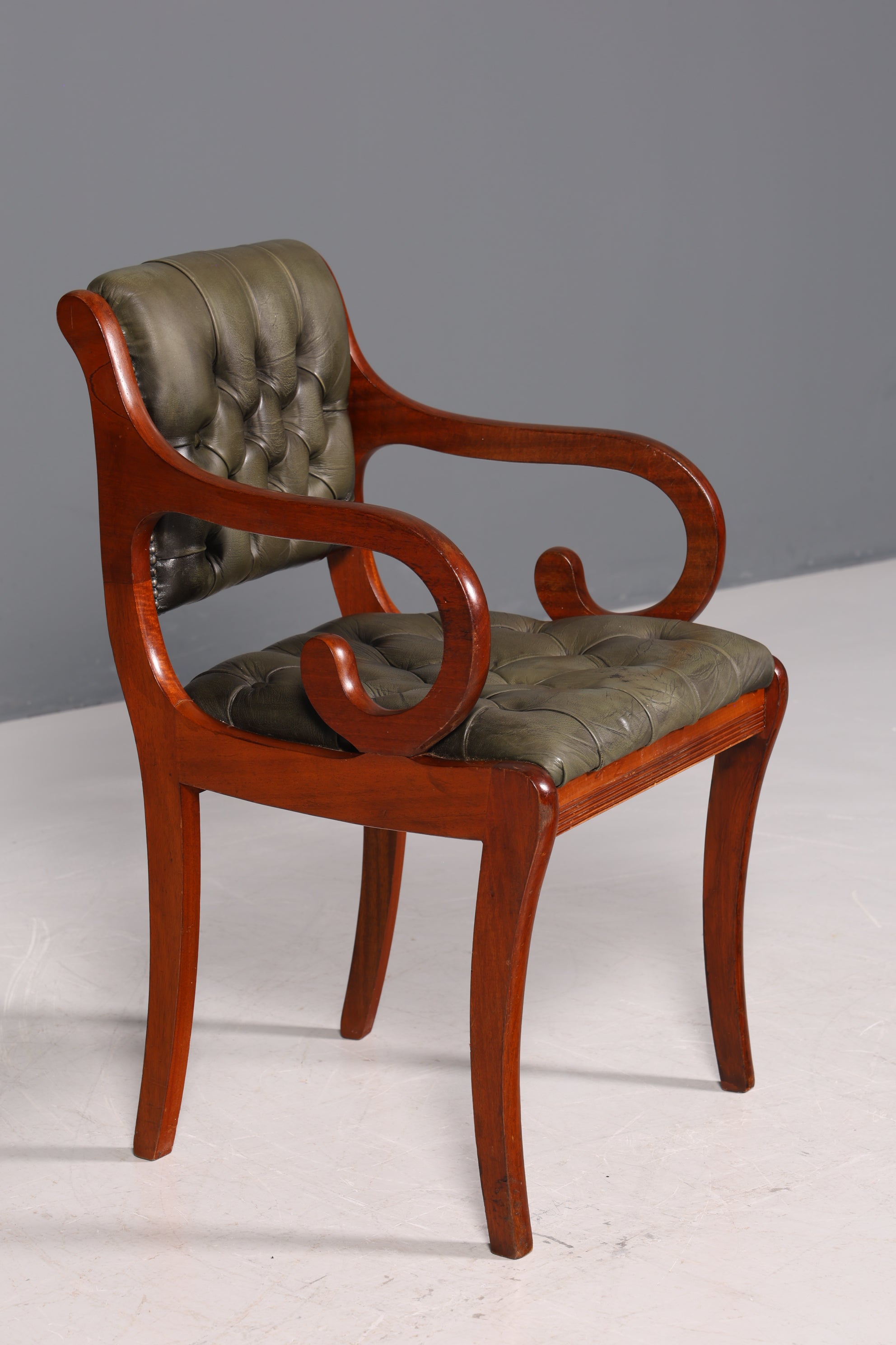 Original Chesterfield Armlehnstuhl Canterbury Englisch Küchenstuhl Sekretär Stuhl echt Leder Stuhl