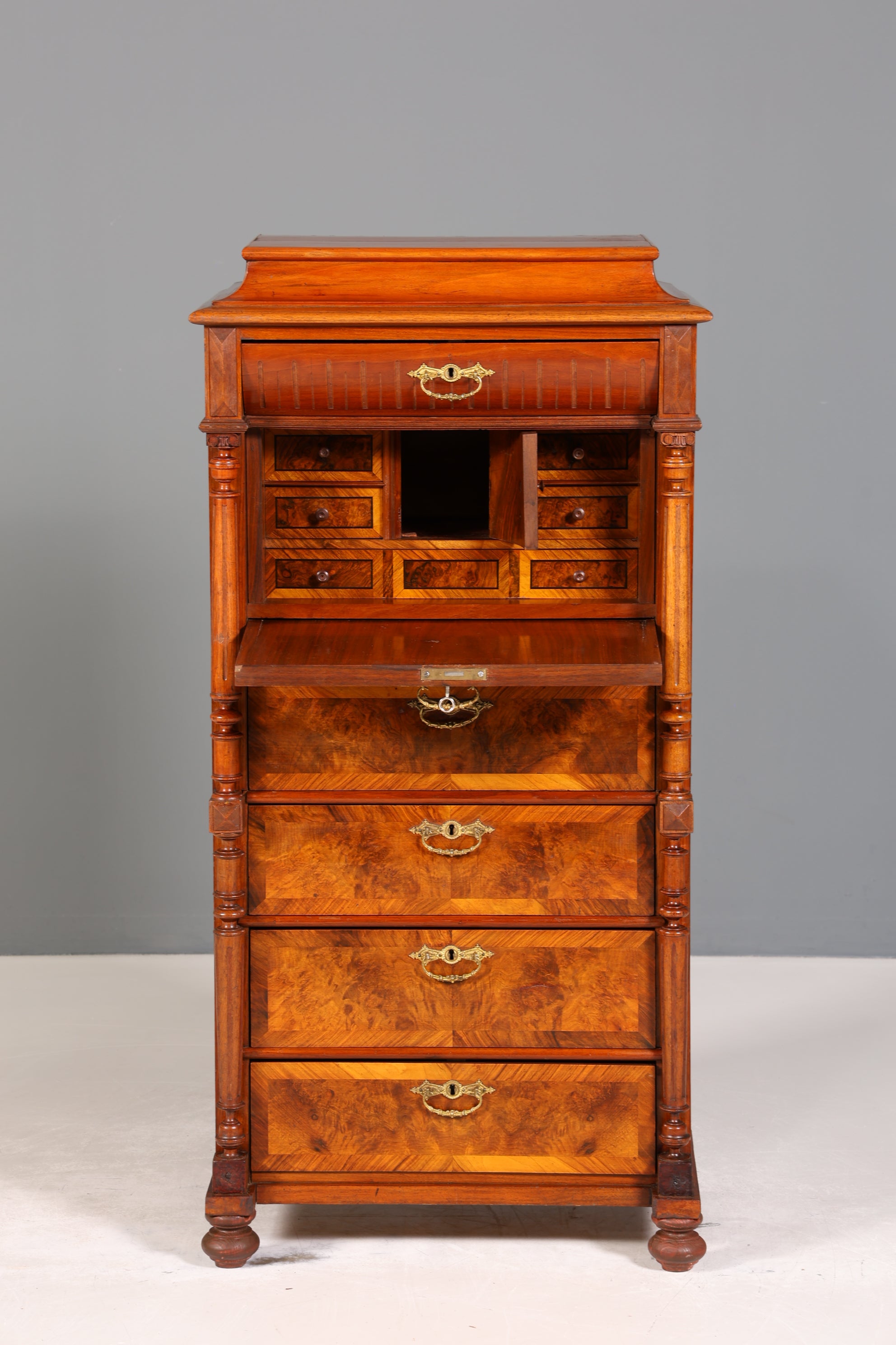 Stilvoller Gründerzeit Sekretär Vertiko Highboard Louis Philippe Kommode um 1880