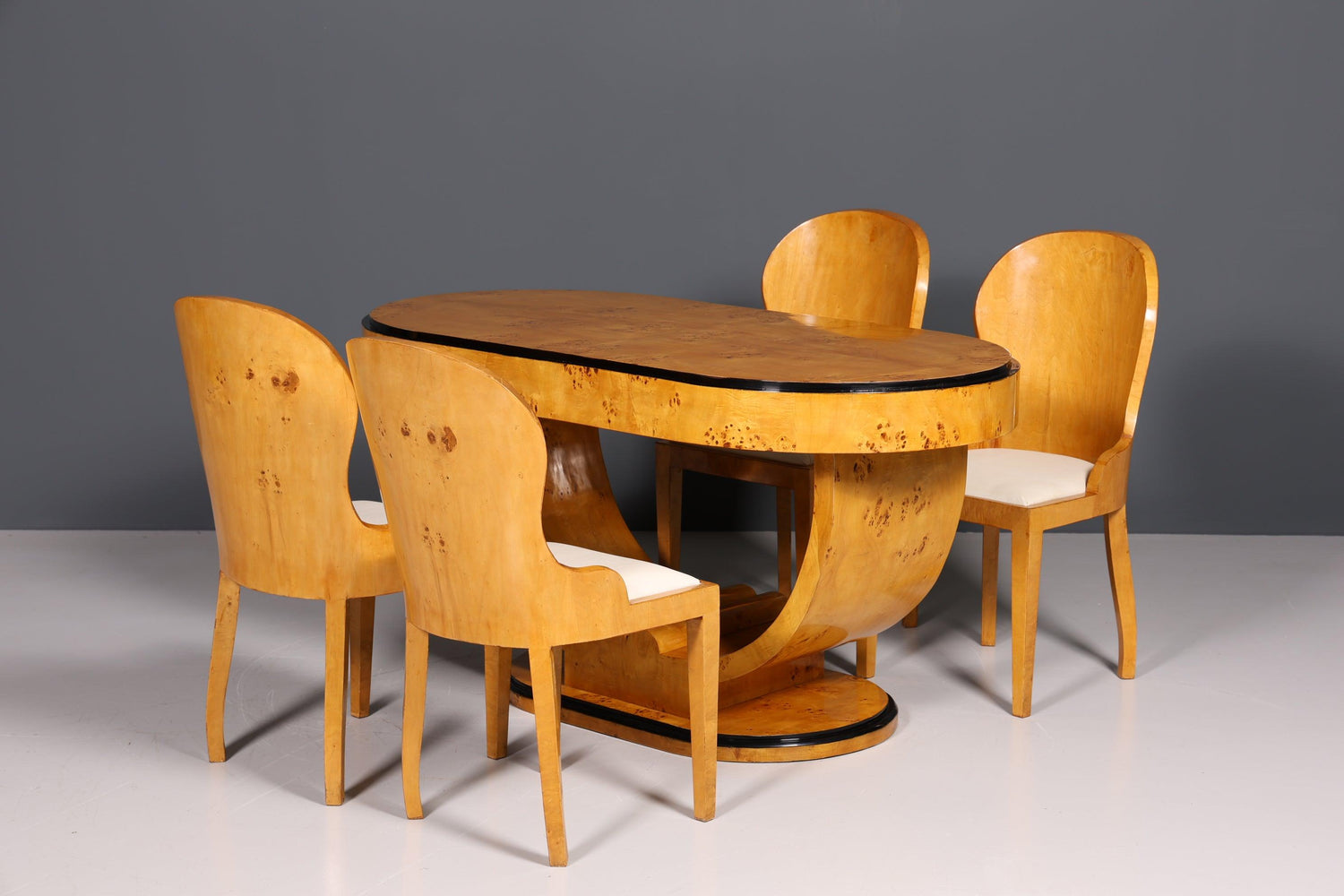 4x Wunderschöne Art Deco Stil Stühle Biedermeier Stil Sekretär Stuhl Set Birke Esszimmer Stühle