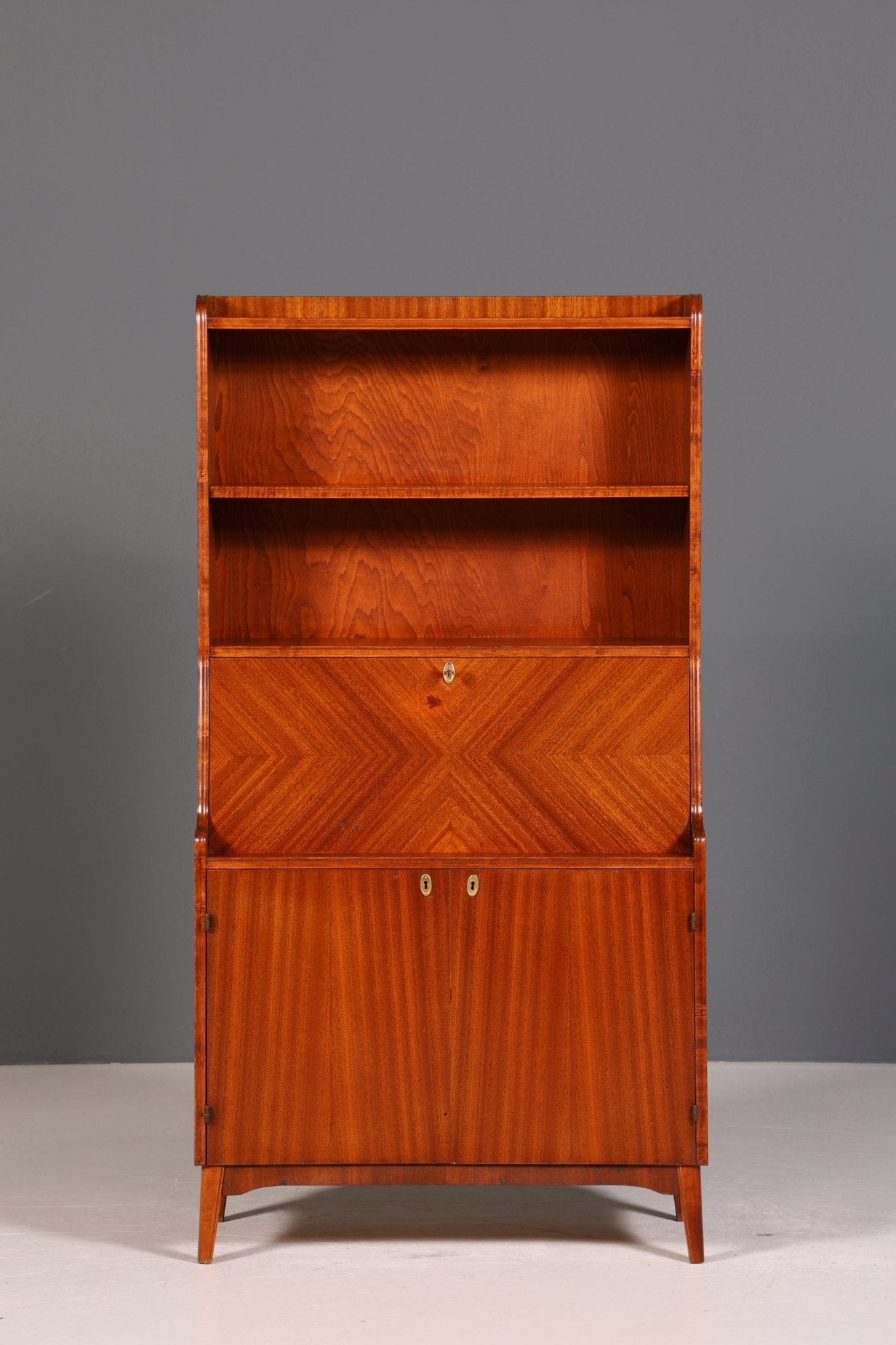 Wunderschöner Mid Century Schrank Bücherregal Vintage Sekretär Highboard Holz Regal