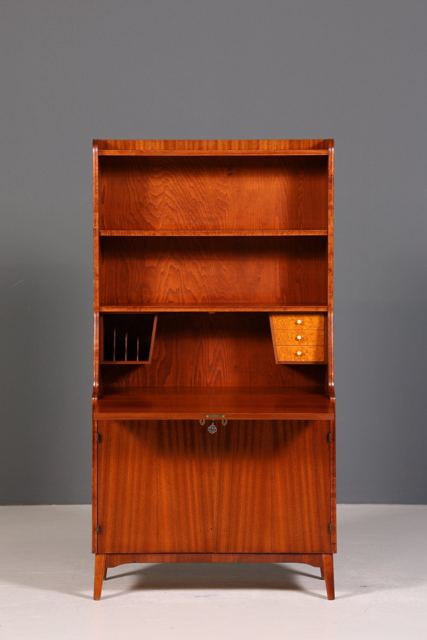Wunderschöner Mid Century Schrank Bücherregal Vintage Sekretär Highboard Holz Regal