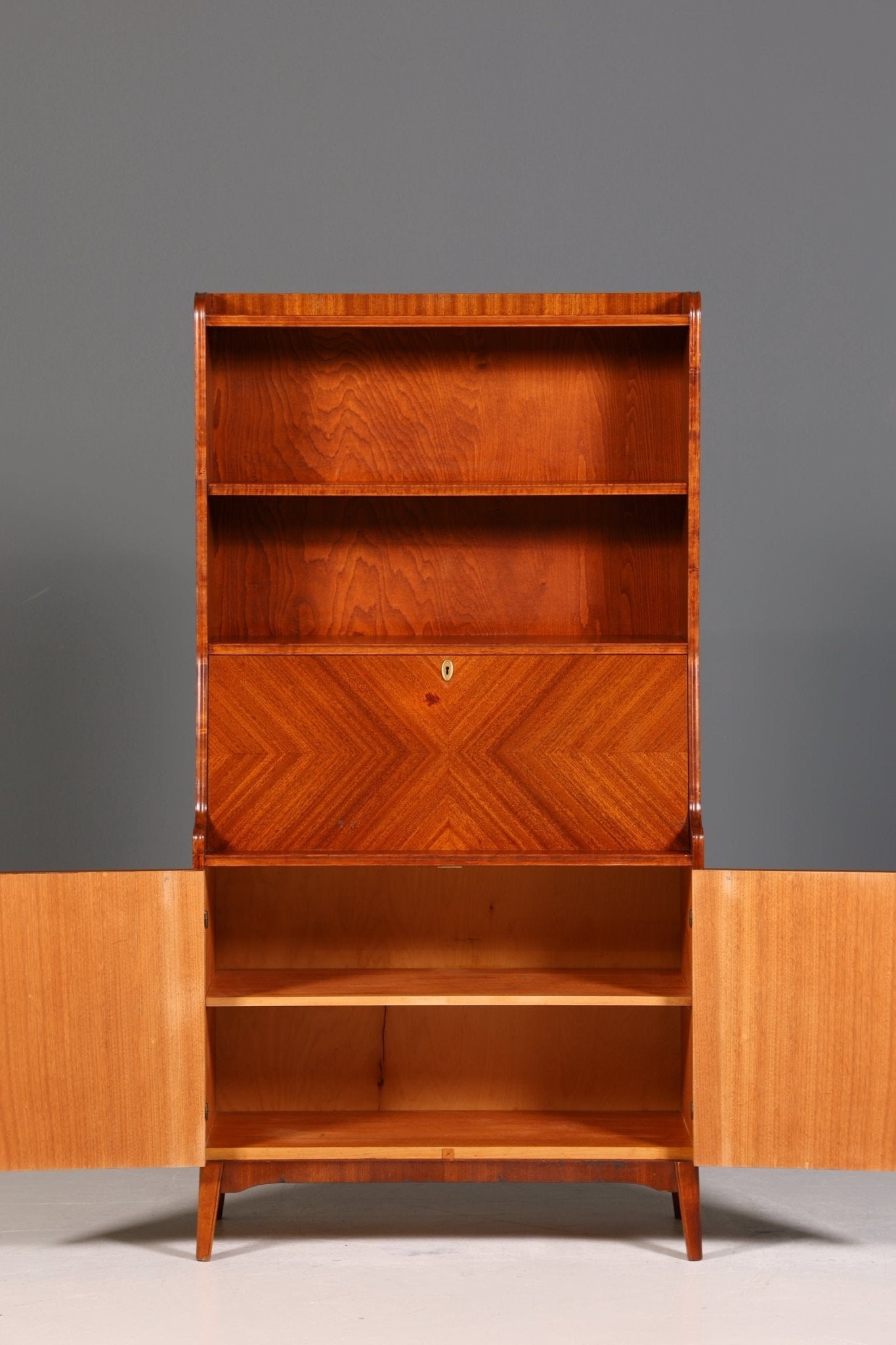 Wunderschöner Mid Century Schrank Bücherregal Vintage Sekretär Highboard Holz Regal