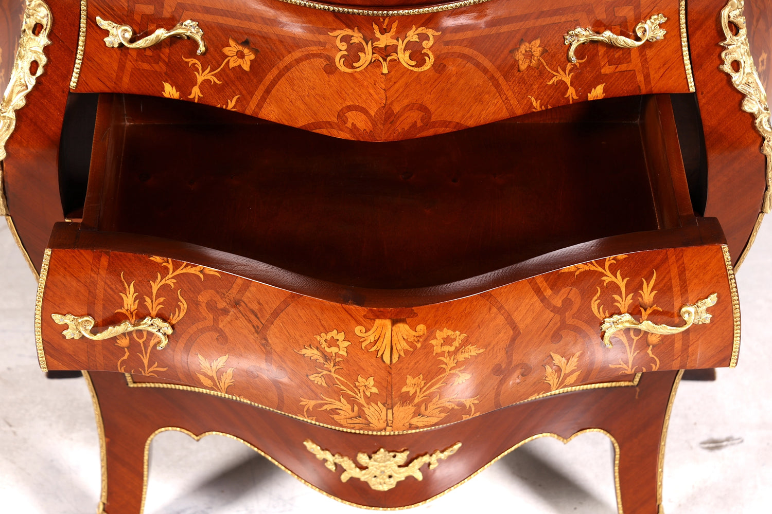 Wunderschöne Bauchige Barock Kommode Messing Marmor Louis XV Sideboard Antik Stil