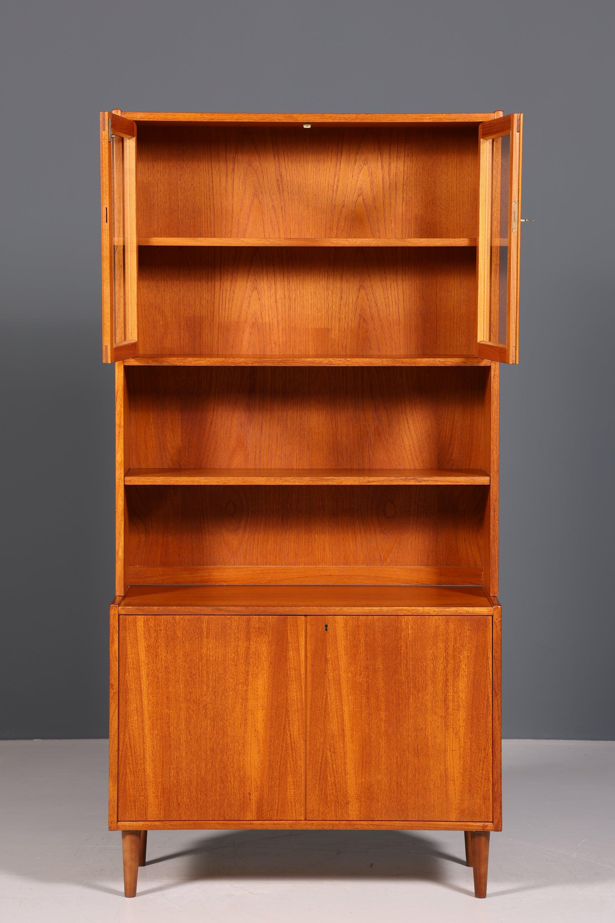 Stilvolles Mid Century Regal Danish Design Teak Holz Schrank Vitrine Retro Kommode Vintage Bücherregal 60er Jahre