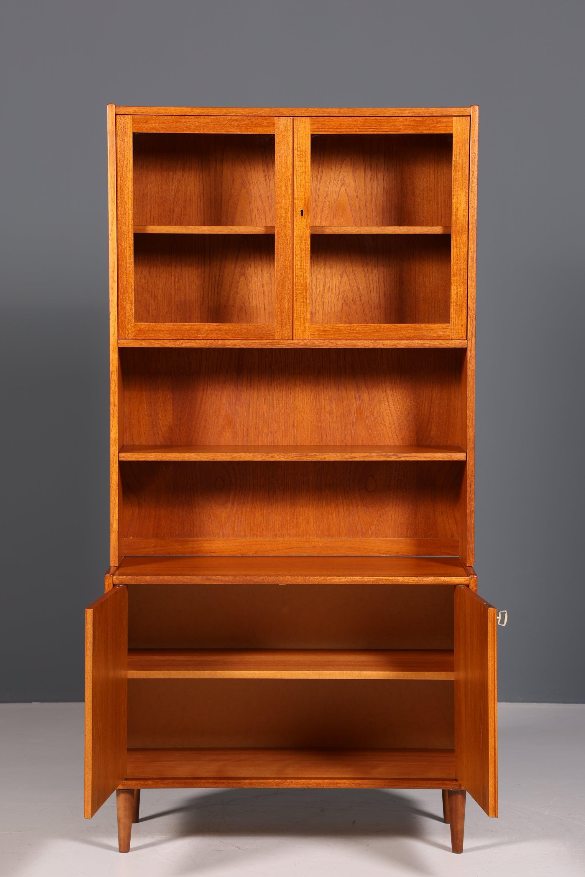 Stilvolles Mid Century Regal Danish Design Teak Holz Schrank Vitrine Retro Kommode Vintage Bücherregal 60er Jahre