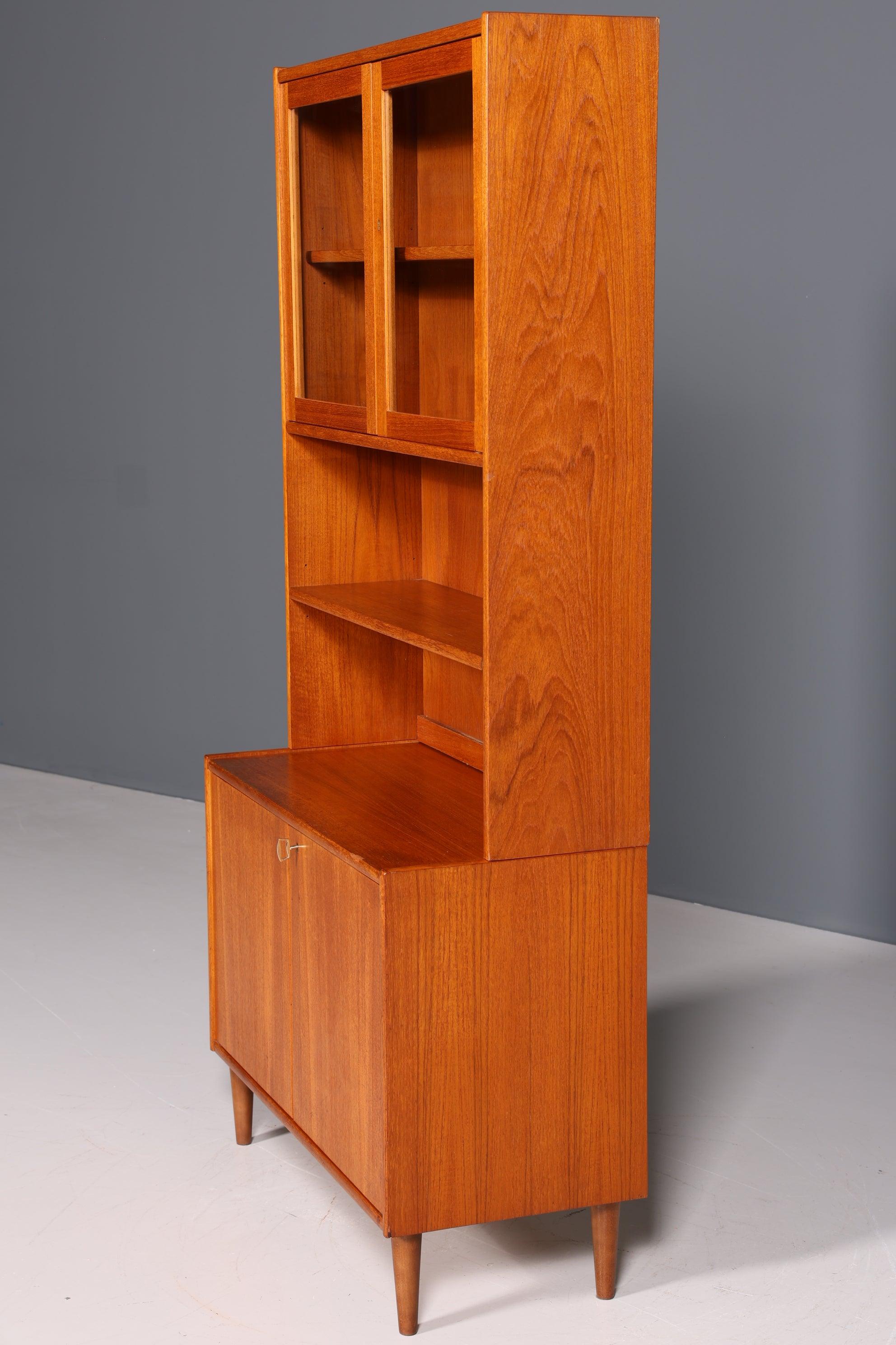 Stilvolles Mid Century Regal Danish Design Teak Holz Schrank Vitrine Retro Kommode Vintage Bücherregal 60er Jahre