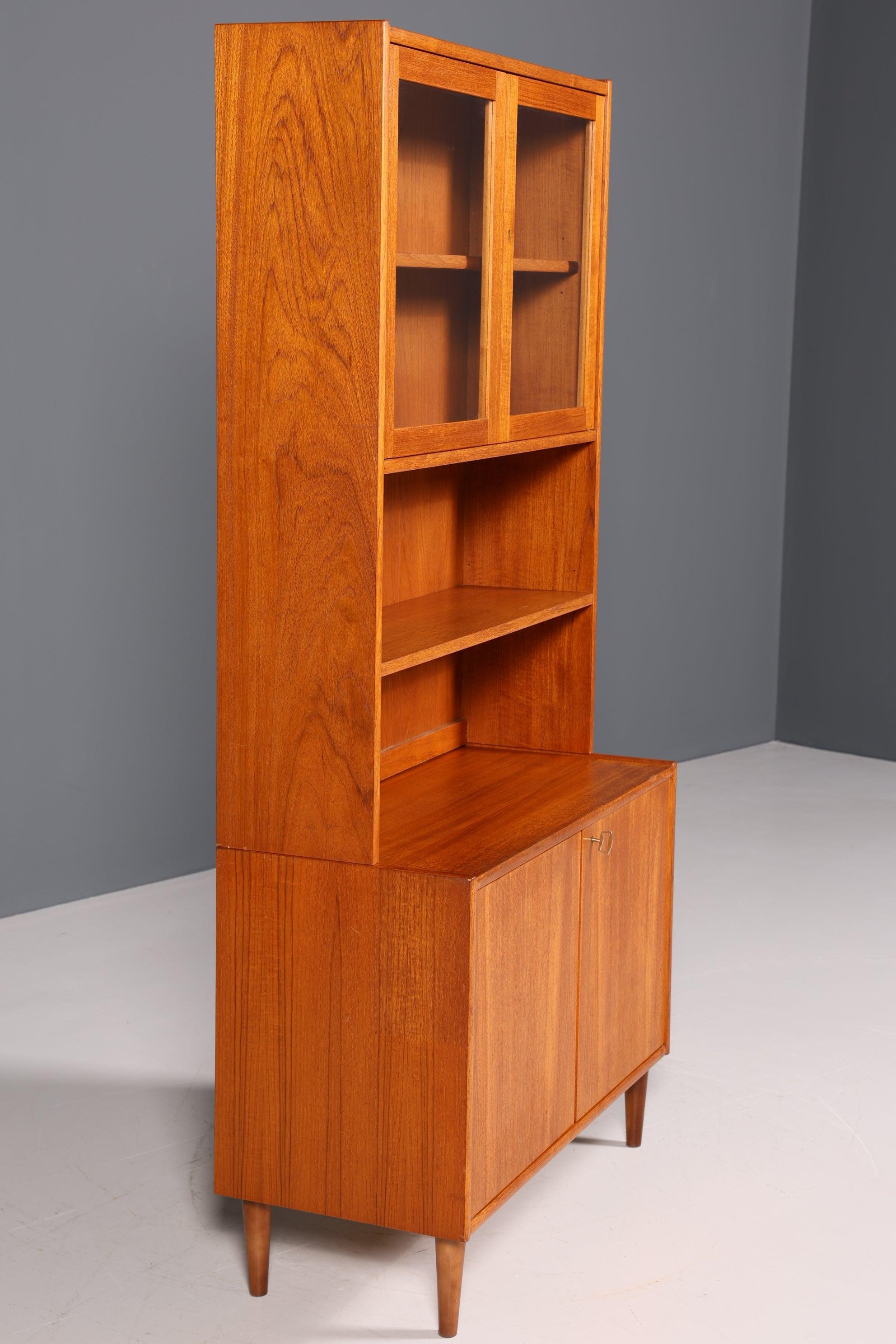 Stilvolles Mid Century Regal Danish Design Teak Holz Schrank Vitrine Retro Kommode Vintage Bücherregal 60er Jahre