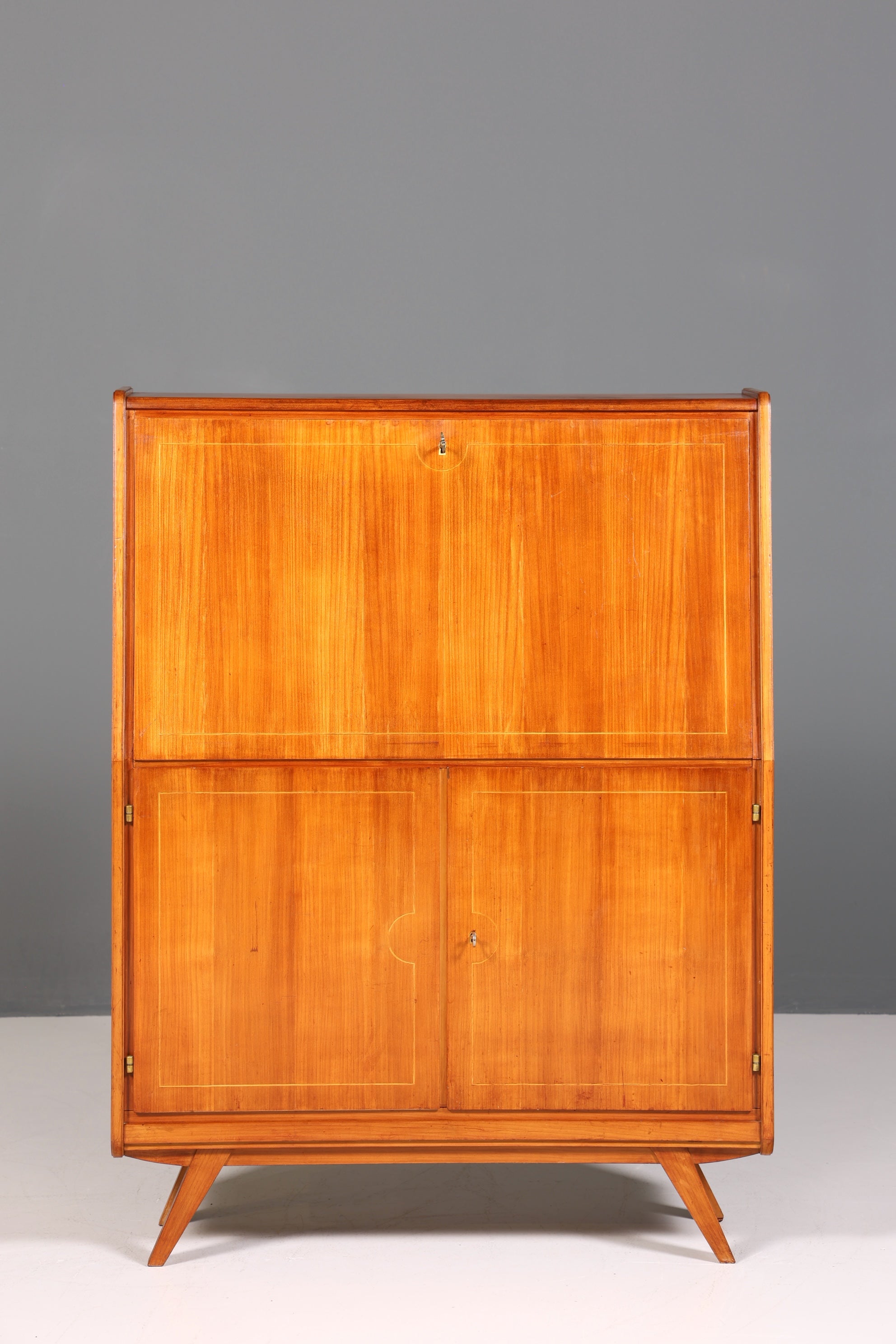 F222 Finish cm Schlichter Mid Century Sekretär Vintage Schreibmöbel echt Holz Kommode Office Secretary