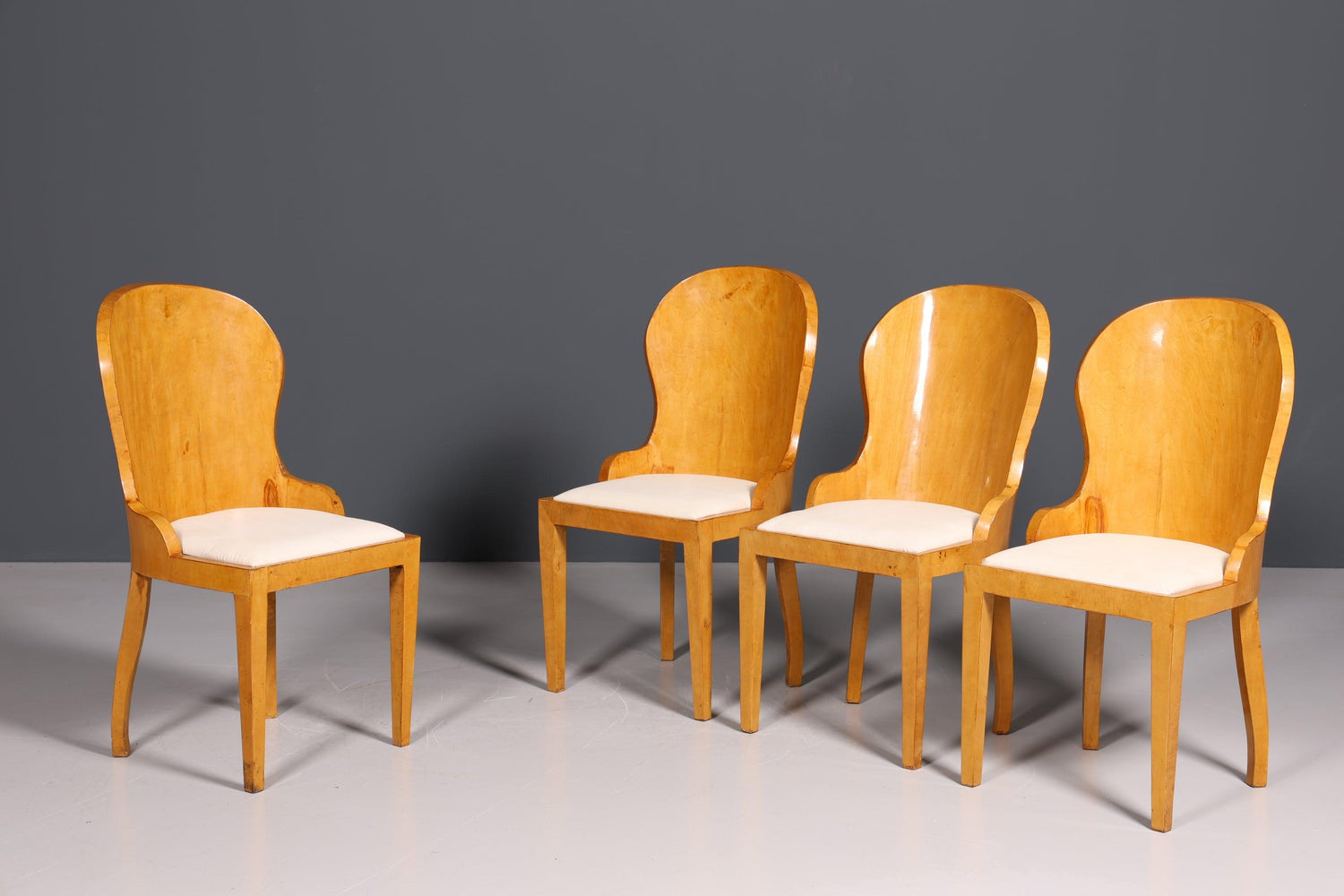 4x Wunderschöne Art Deco Stil Stühle Biedermeier Stil Sekretär Stuhl Set Birke Esszimmer Stühle