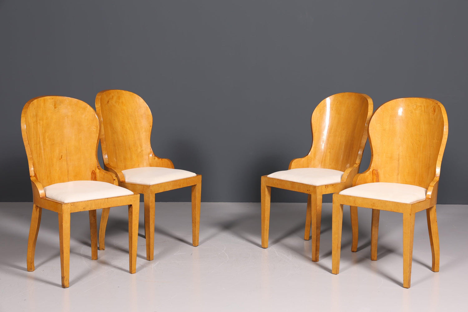 4x Wunderschöne Art Deco Stil Stühle Biedermeier Stil Sekretär Stuhl Set Birke Esszimmer Stühle