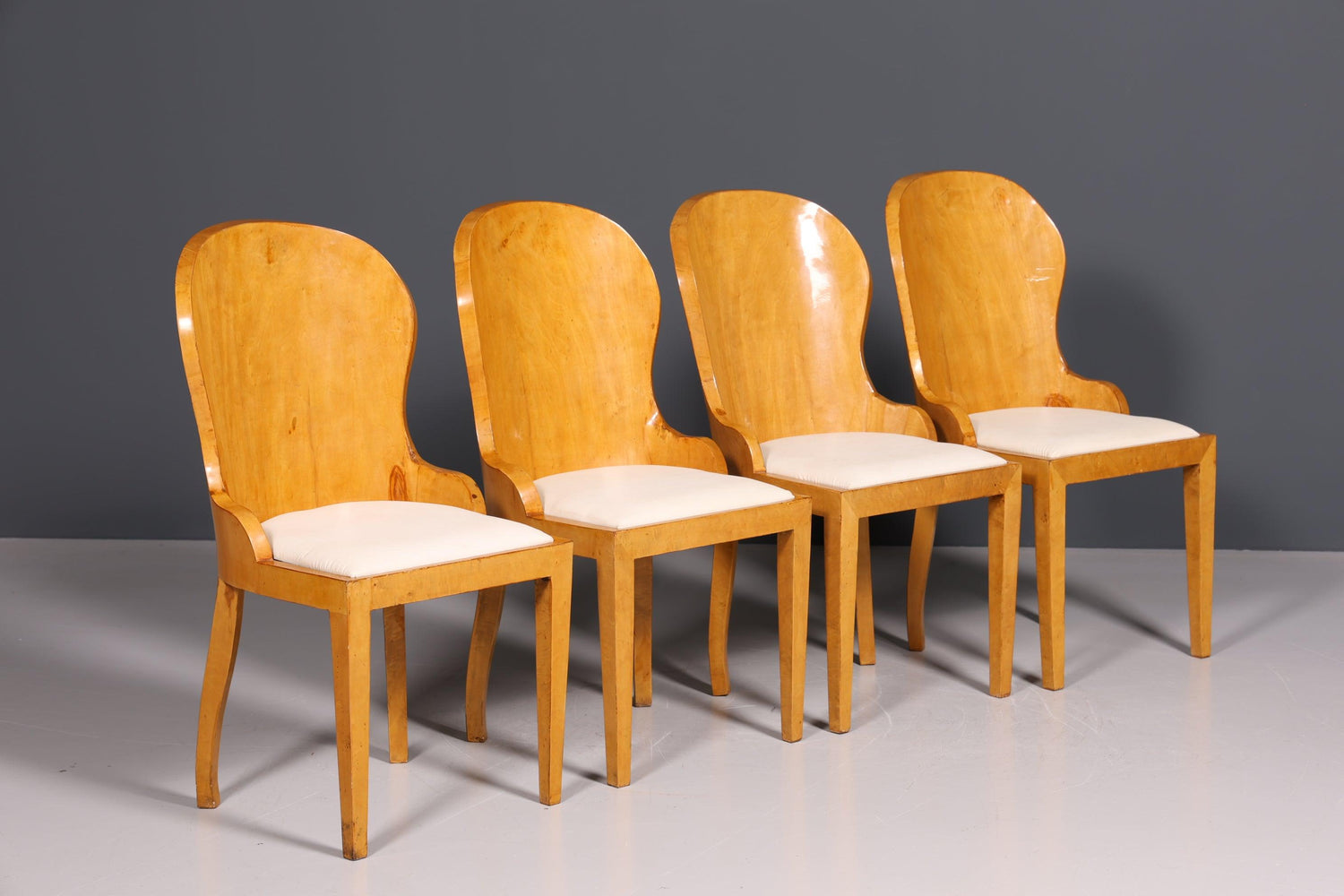 4x Wunderschöne Art Deco Stil Stühle Biedermeier Stil Sekretär Stuhl Set Birke Esszimmer Stühle